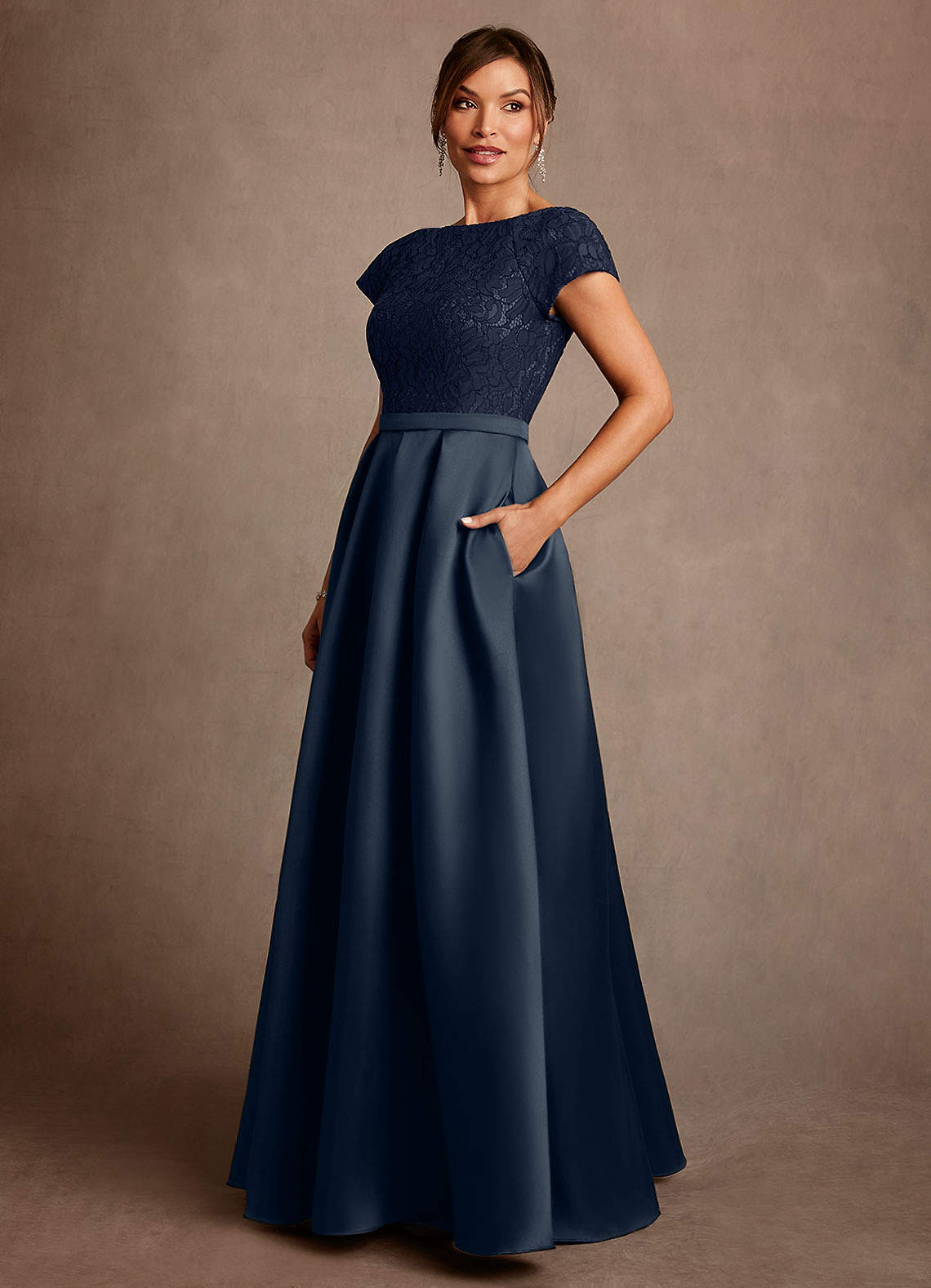 Azazie Albany Dark Navy A-Line Pleated Lace Dress Ready to Ship | Azazie Azazie Albany Dark Navy A-Line Pleated Lace Dress Ready to Ship | Azazie