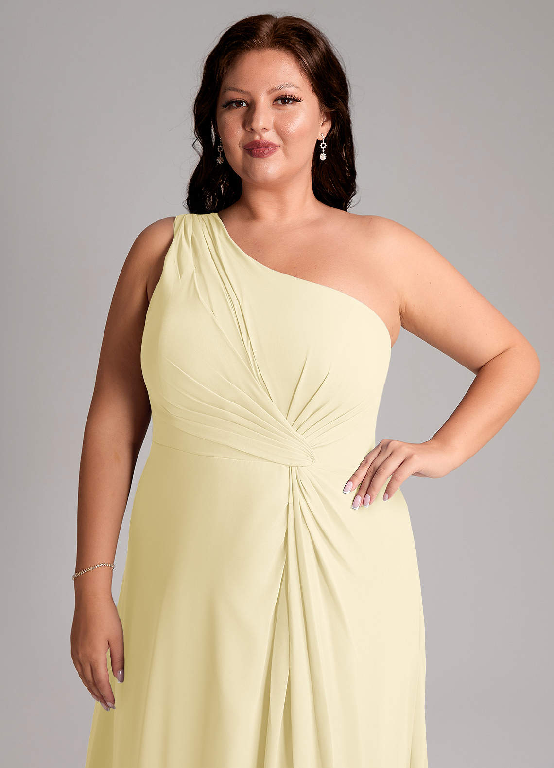 Azazie Brooke Bridesmaid Dresses Lemon Sorbet A-Line One Shoulder Chiffon Dress image12