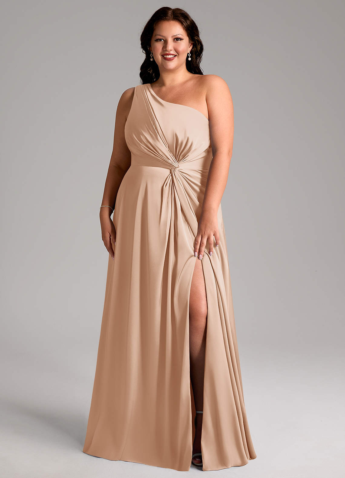 Azazie Brooke Bridesmaid Dresses English Rose A-Line One Shoulder Stretch Satin Dress image7