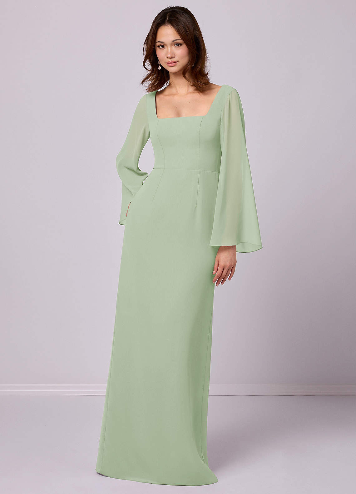 Barbie ♥ Azazie Bridesmaid Dresses Sheath Bow Chiffon Floor-Length Dress image2