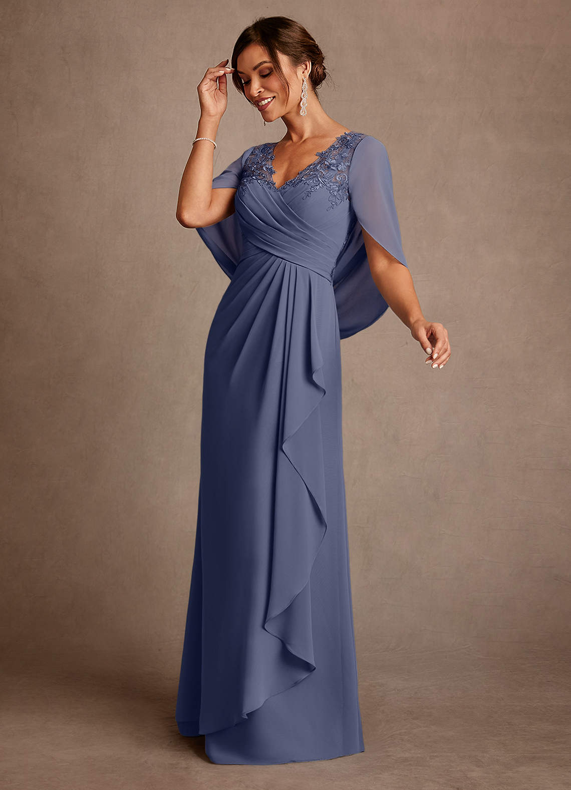 Azazie Santa Clara Mère de la mariée Robes Robe Trapèze en Dentelle Bleu Orageux image3