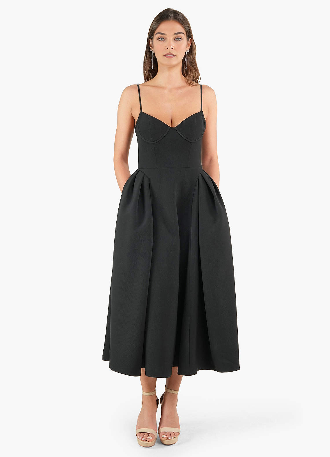 Doris Black Strappy Midi Dress | Azazie