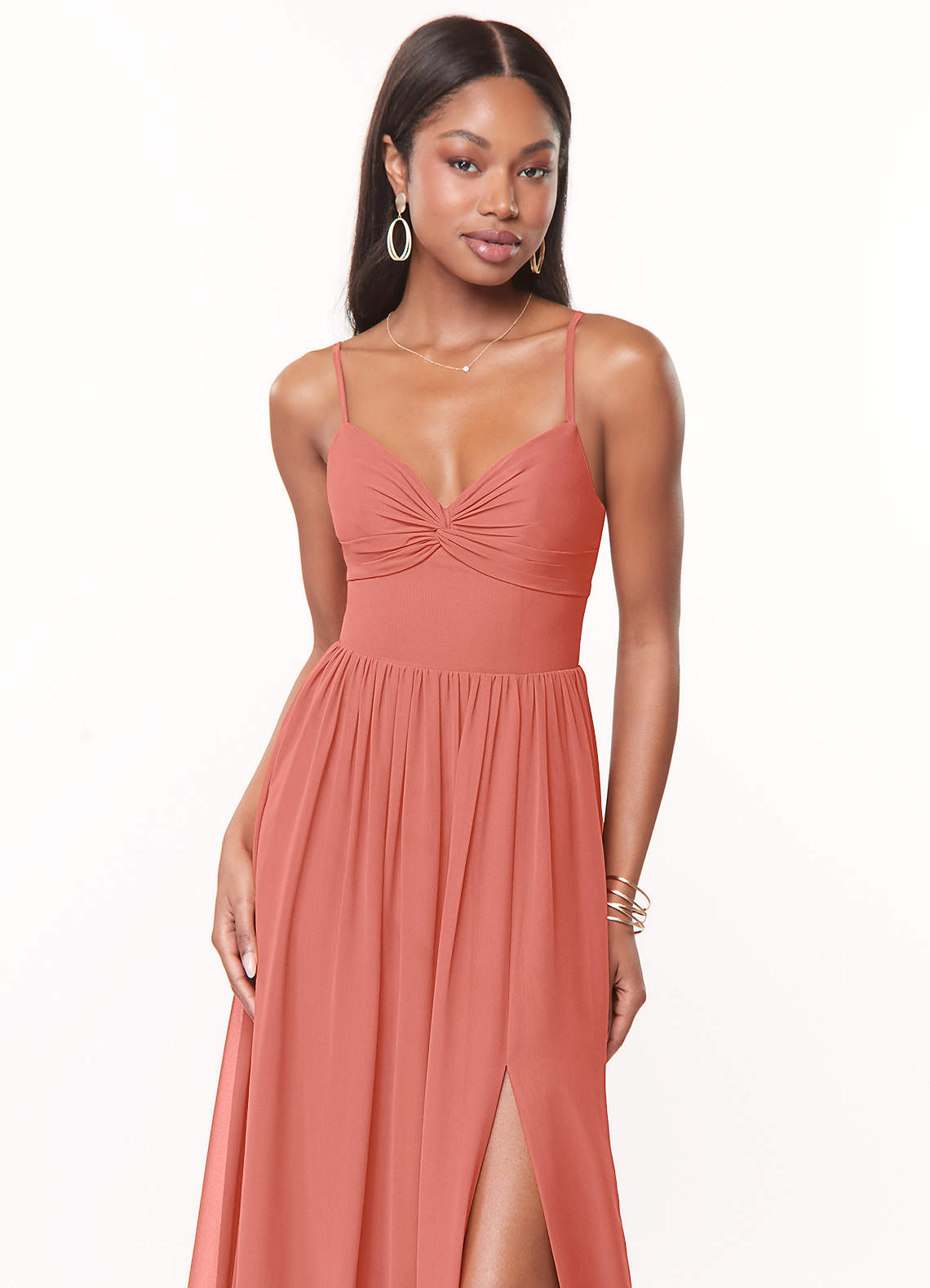 Azazie Zeya Salmon Pink Chiffon Bridesmaid Dresses | Azazie