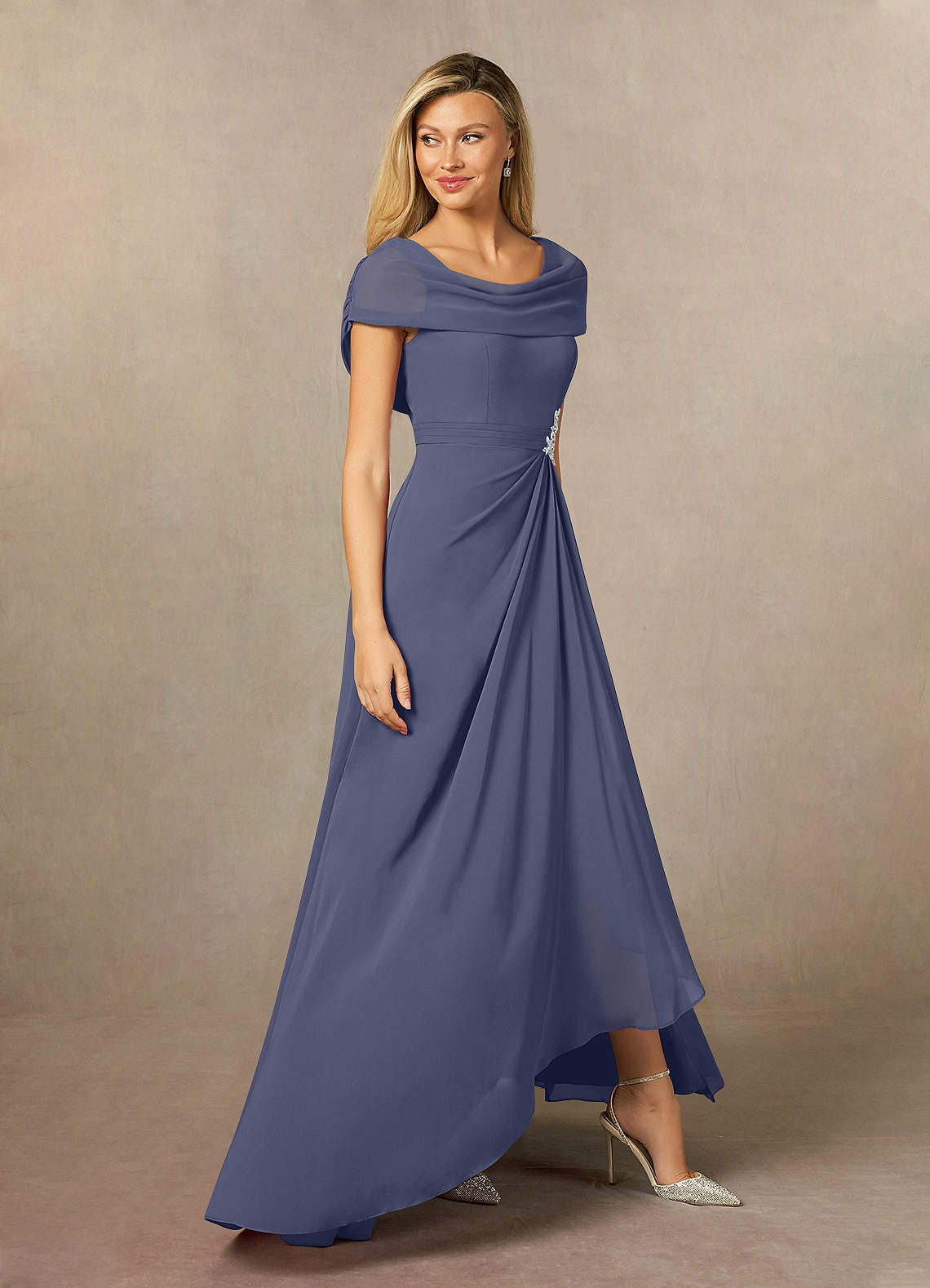 Azazie Mary Mother of the Bride Dresses Stormy A-Line Side Slit Chiffon Dress image6