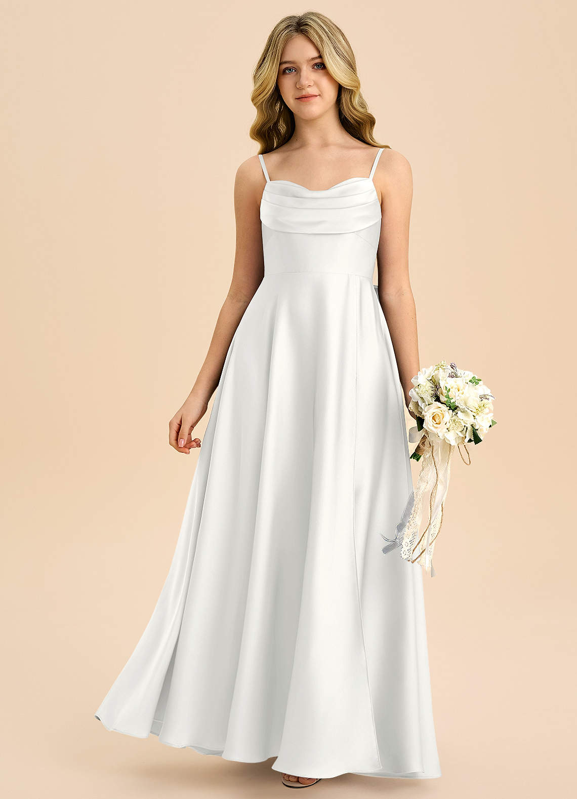 Azazie Bear Junior White A-Line Sweetheart Neckline Stretch Satin Dress image2
