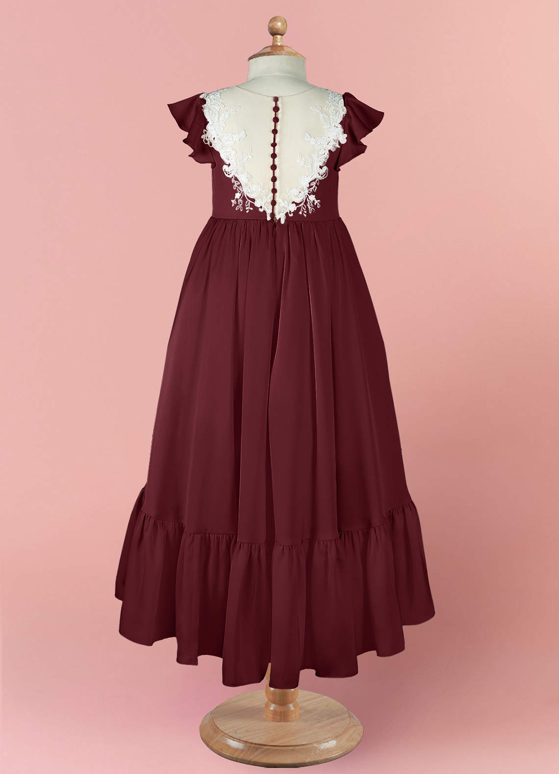 Barbie ♥ Azazie Flower Girl Dresses Cabernet A-Line Lace Stretch Satin Dress image7