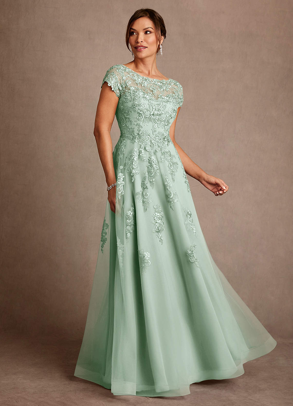 Azazie Jalinda Abiti per la Madre della Sposa Abito A-Line in Chiffon Pizzo Agave image1