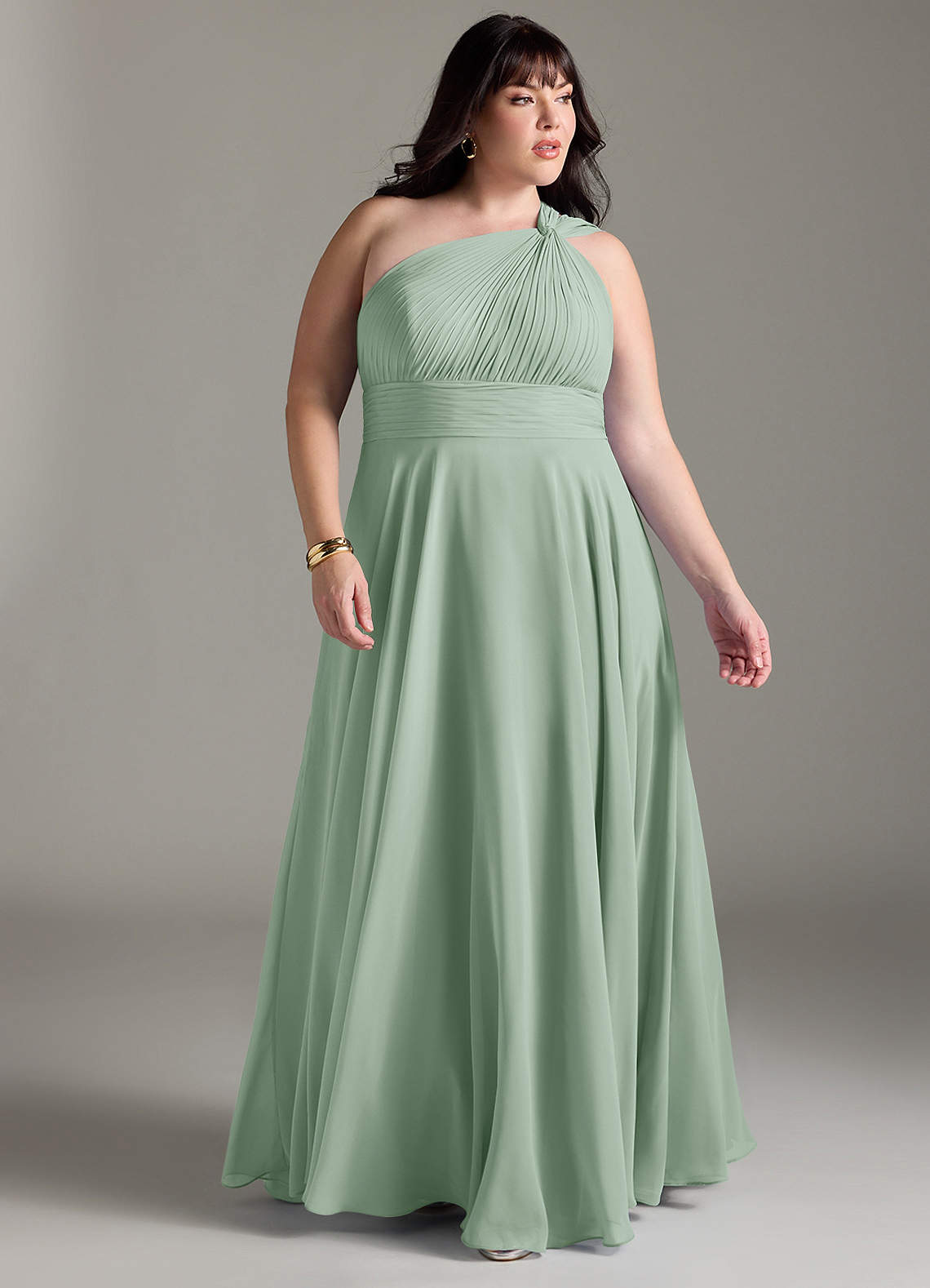 Azazie Charlize Bridesmaid Dresses Agave A-Line One Shoulder Chiffon Dress image8