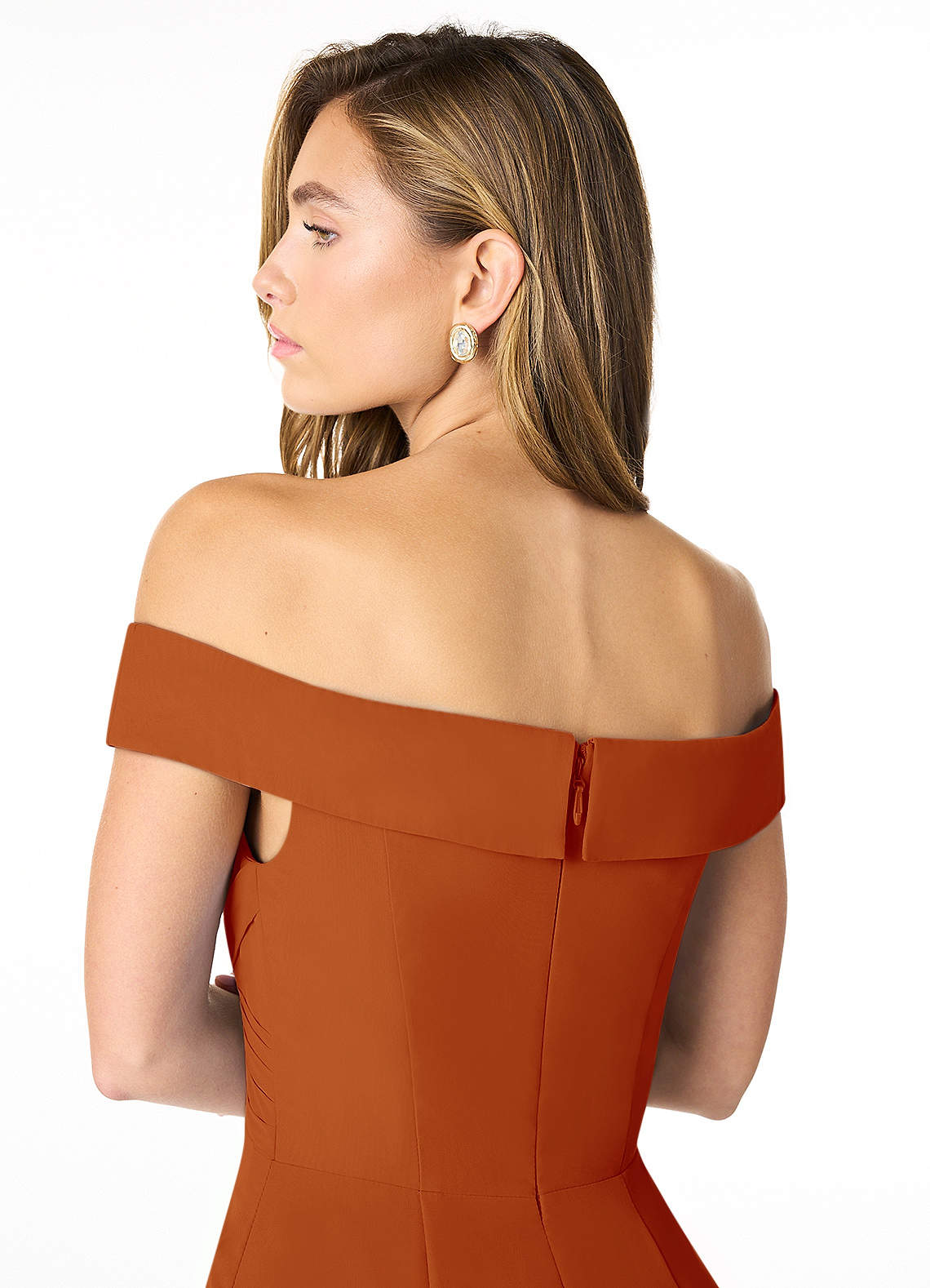Azazie Plus Size Empire Off The Shoulder Floor-Length Chiffon Bridesmaid Dresses - Paprika