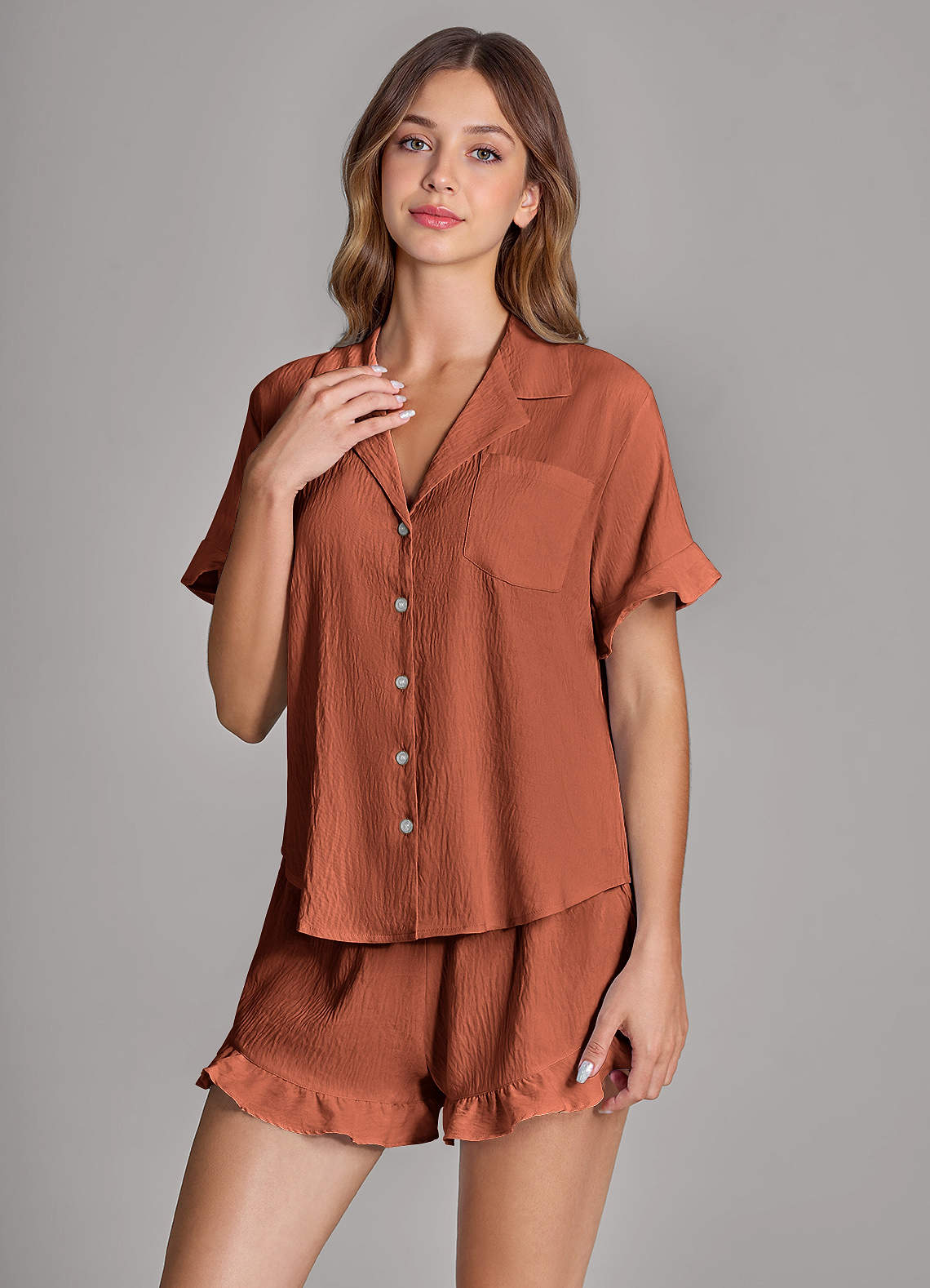 front Matchande färg Ruffled Cloud-Soft Pyjamas Set
