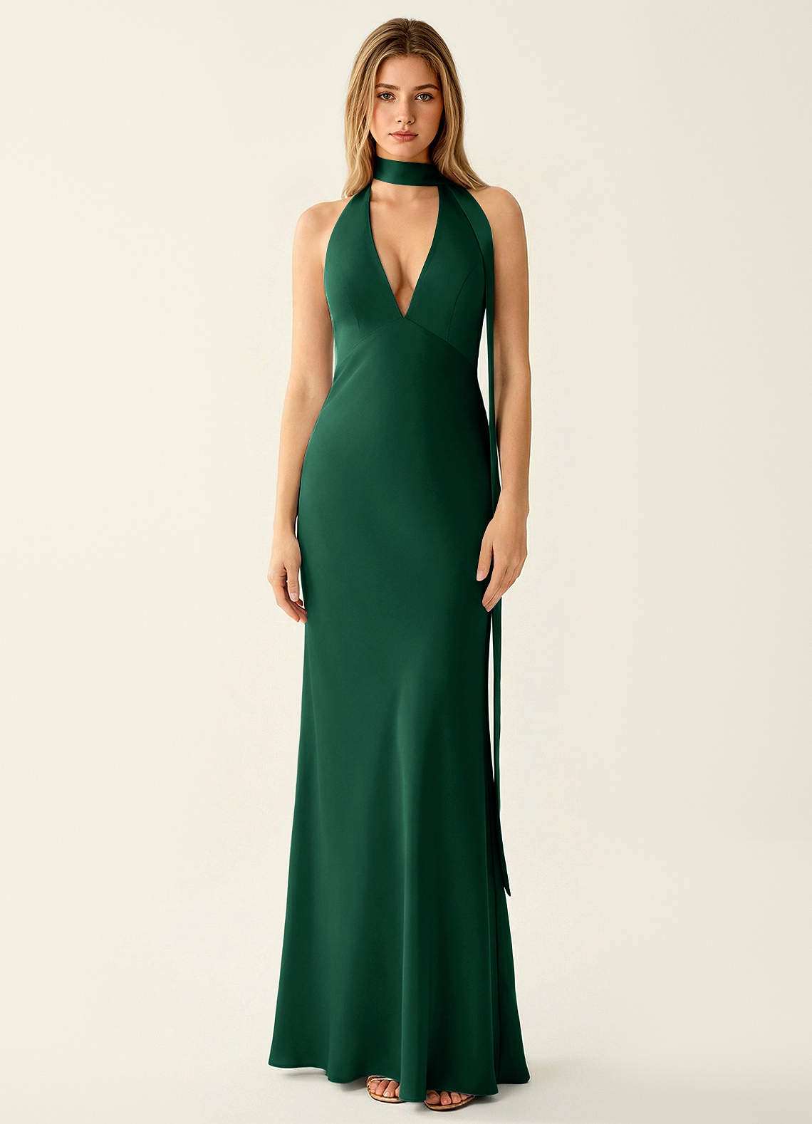 emerald green satin dress prom Emerald Green Strappy Back Slit Satin Prom Dress