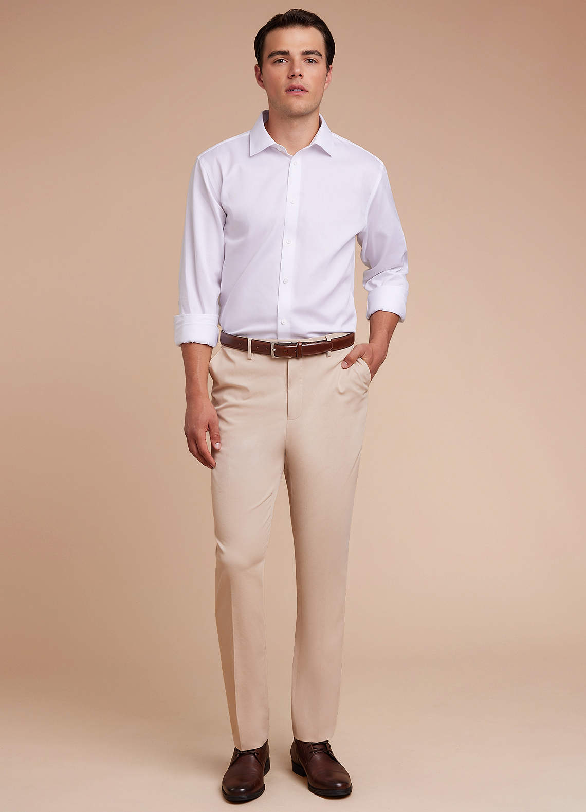 front Carter Tan Cotton Linen Blend Dress Pants