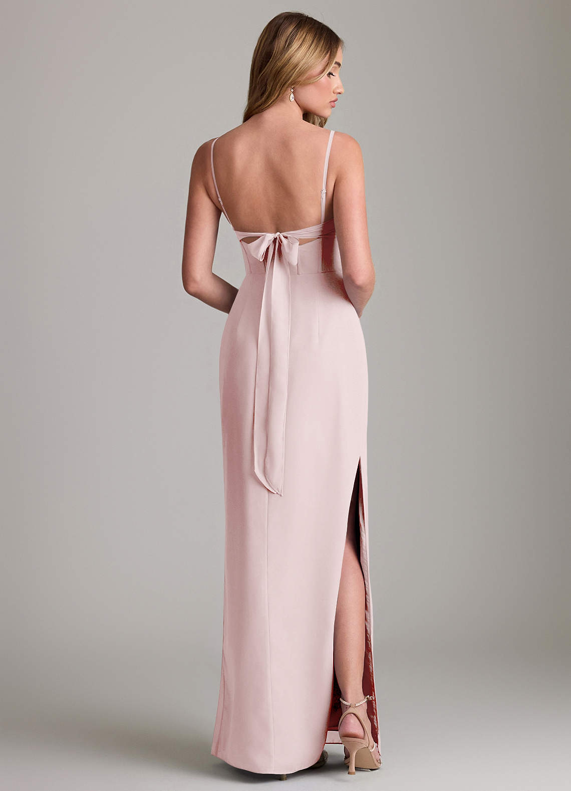 Azazie Mai Vestidos de damas de honor Vestido de Rosa Rubor de Gasa de Corte Recto con Plisado image1