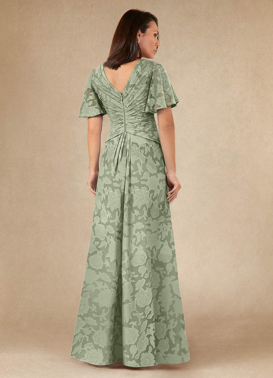 Azazie Emmeline Mother of the Bride Dresses Agave A-Line Pleated Floral Burnout Dress image4