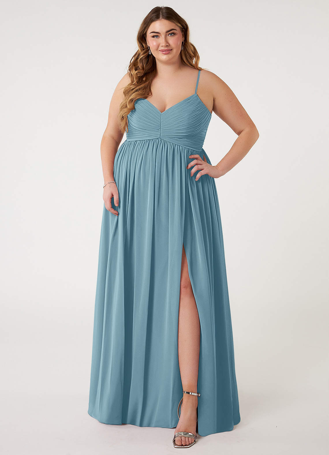 Azazie Alia Bridesmaid Dresses Moody Blue A-Line Pleated Chiffon Dress image1