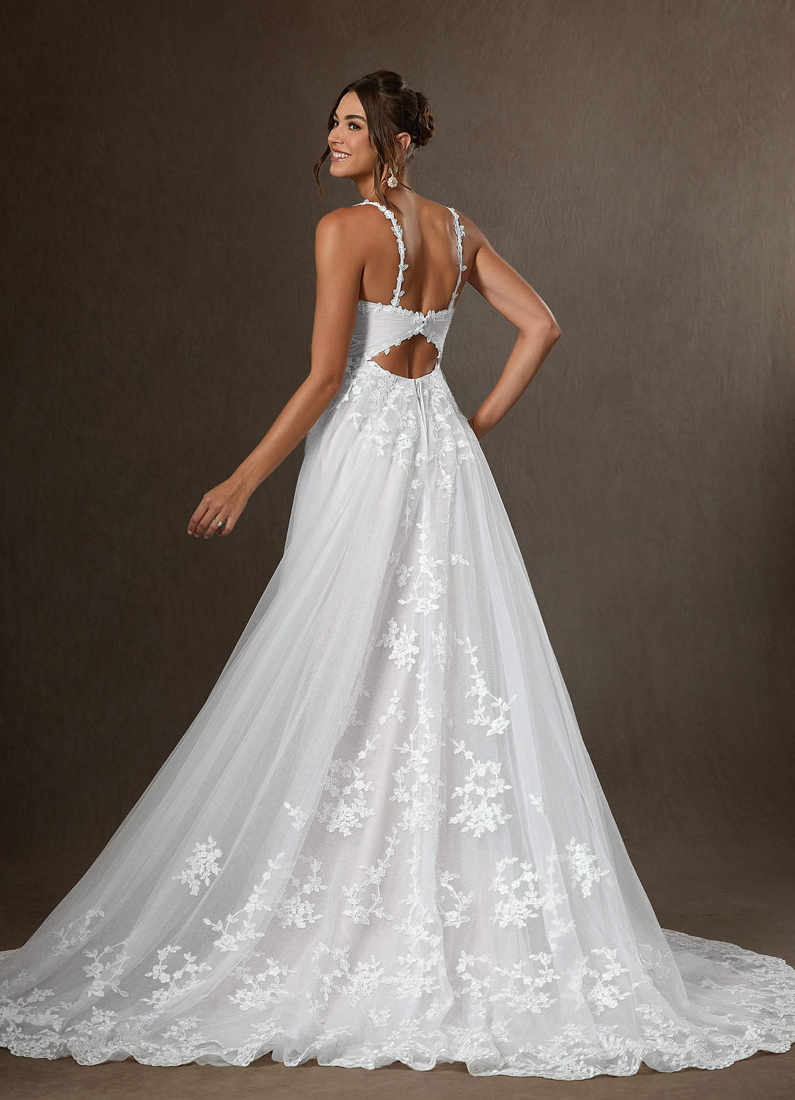 Azazie Devi Diamond White A-Line V-Neck Lace Tulle Dress | Azazie CA