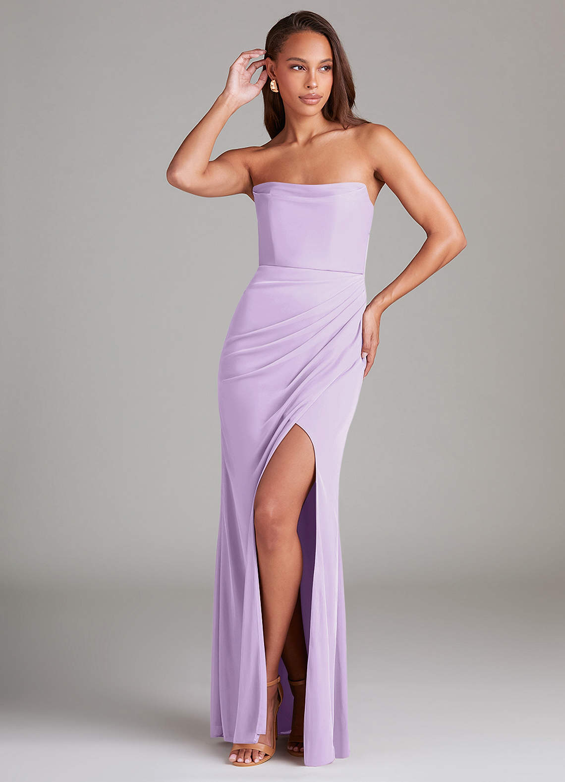 Azazie Leonis Bridesmaid Dresses Lilac Sheath Strapless Mesh Convertible Dress image1