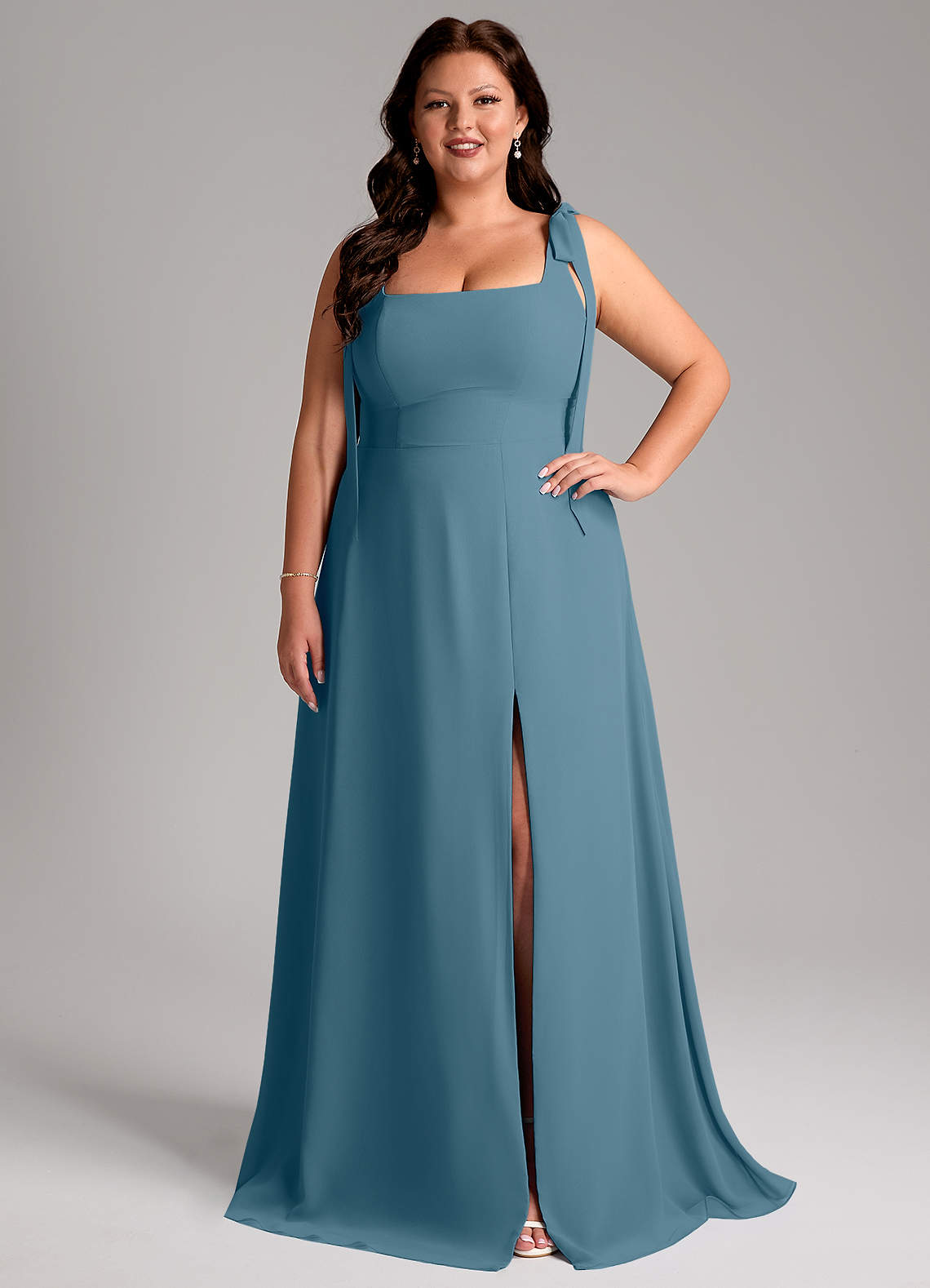 Azazie Debra Suknie dla druhen Linia A z kieszeniami Szyfon Do ziemi Sukienka image1