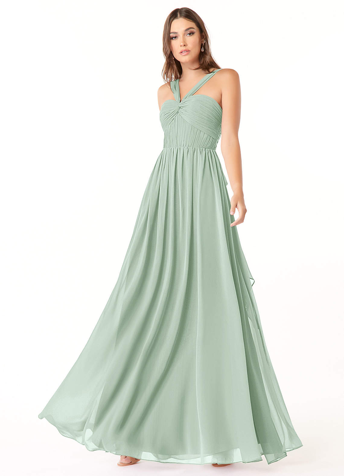 Azazie Dionne Brautjungfernkleider A-Linie Korsett Chiffon Kleid Agave image1