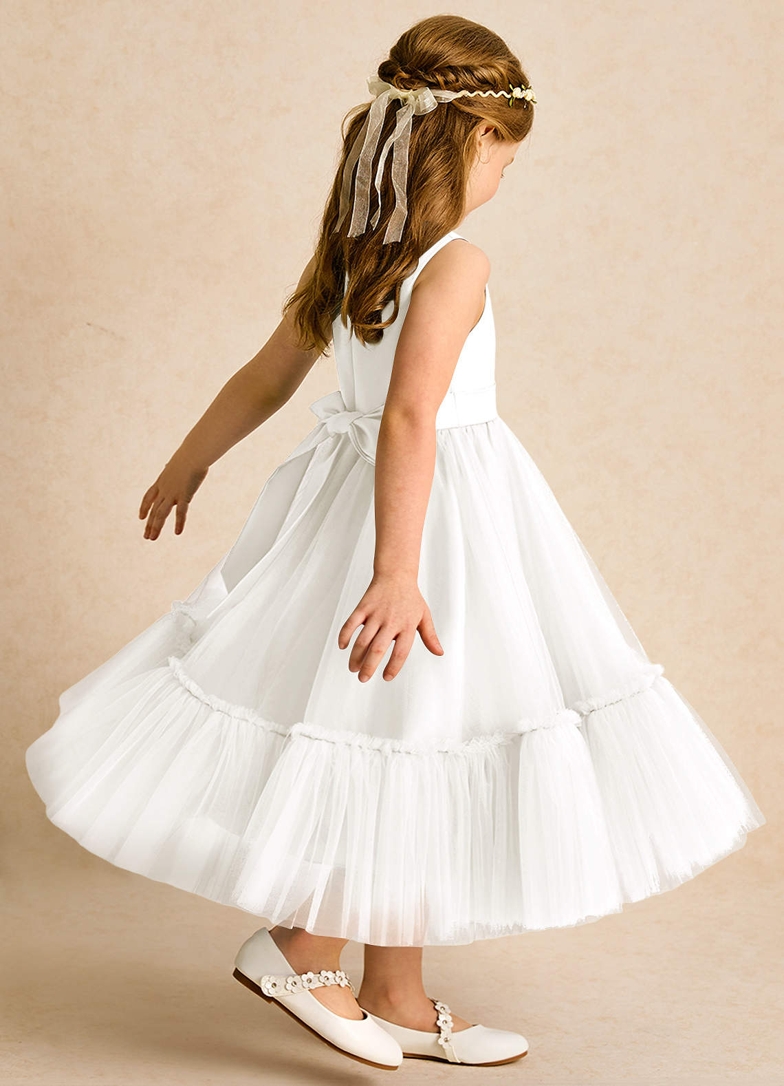 Azazie Miracle Flower Girl Dresses Ivory A-Line Bow Matte Satin Dress image4