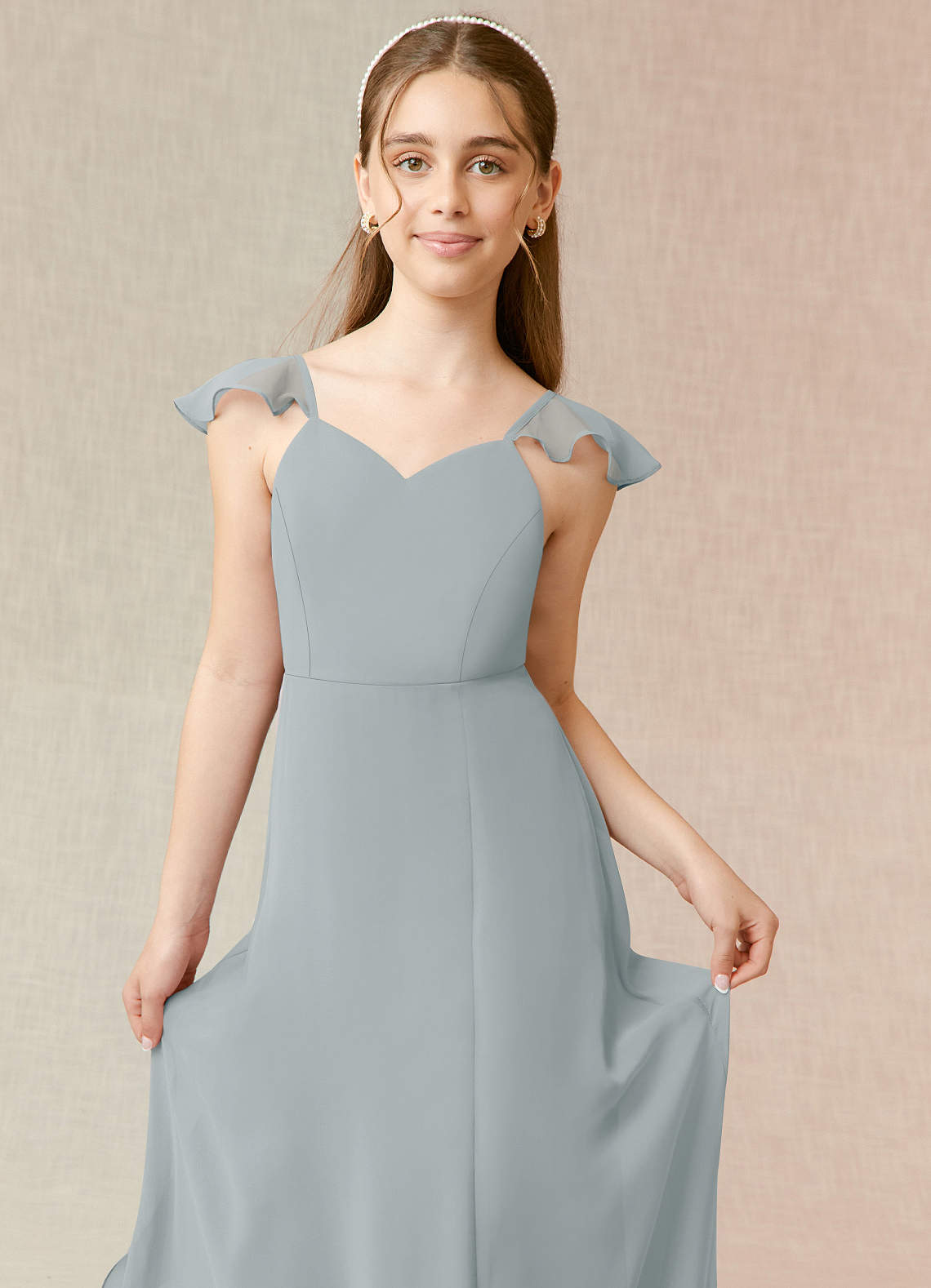 Azazie Everett Junior Dolphin Grey A-Line Chiffon Dress image4