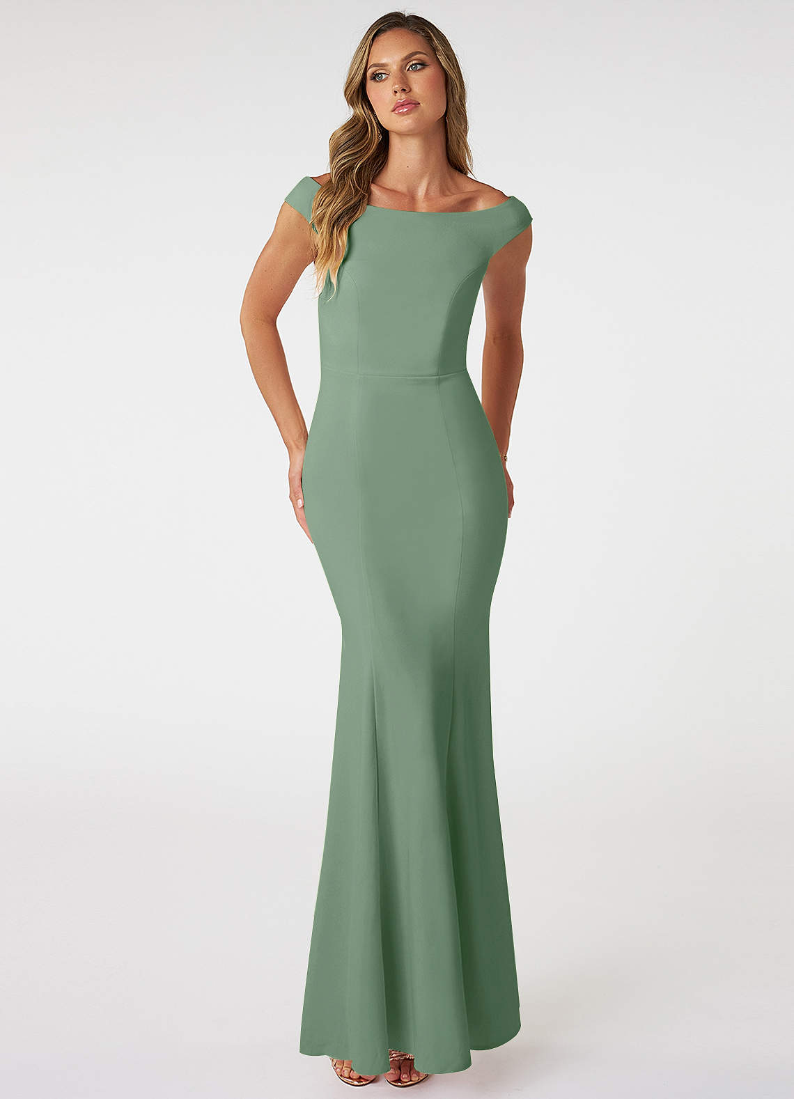 Azazie Nicolina Bridesmaid Dresses Matcha Mermaid Square Neckline Stretch Crepe Dress image1