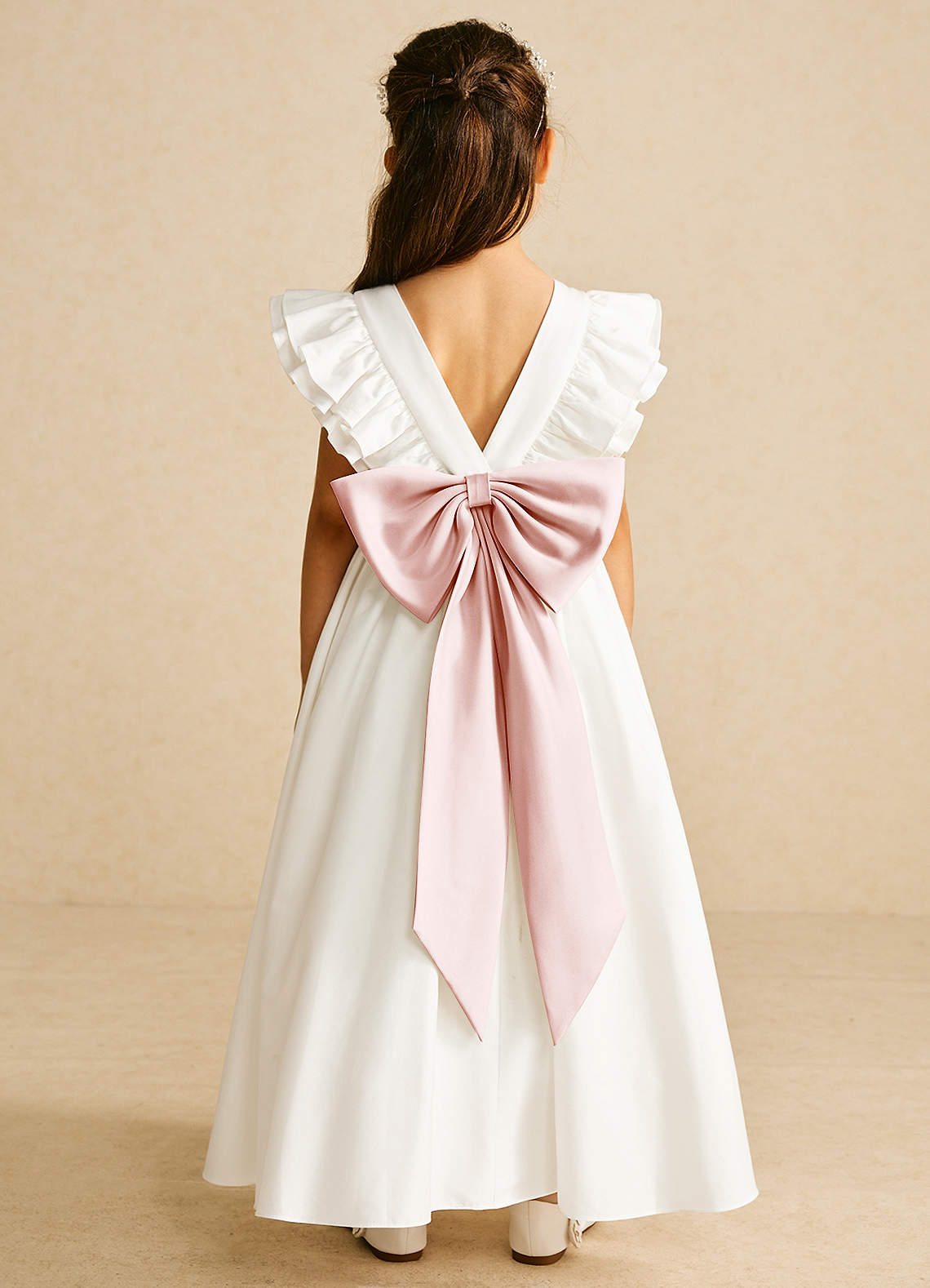 Azazie Aero Flower Girl Dresses Ivory Blushing Pink A-Line Pleated Cotton Dress image1