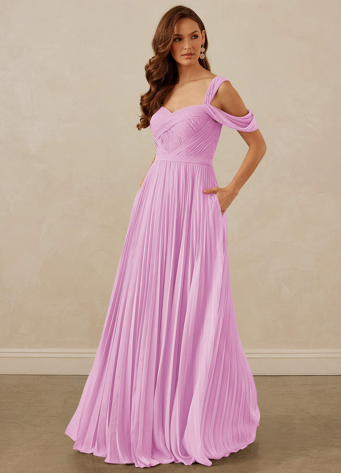 Christian Siriano Bridal for Azazie 1013 Bridesmaid Dresses Candy Pink A-Line Off the Shoulder Chiffon Dress image1