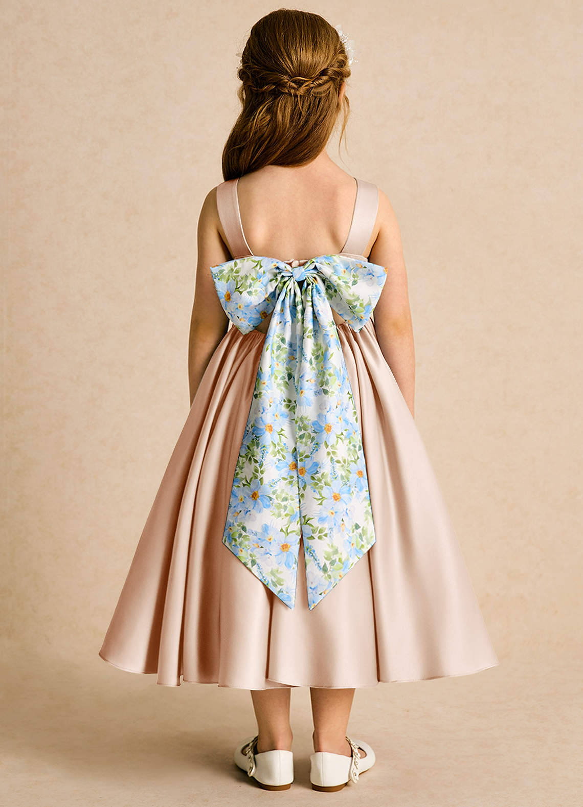 Azazie Doodlebug vestidos de niña de las flores Vestido de Rosa Inglesa de Satin Mate de Corte En A con Lazo image1