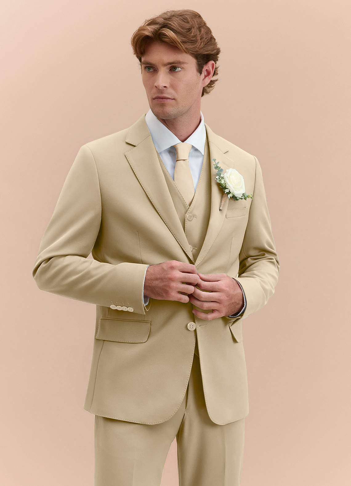Azazie James Champagne Structured Stretch 3-Piece Slim Men's Wedding Suit Size 34 Regular