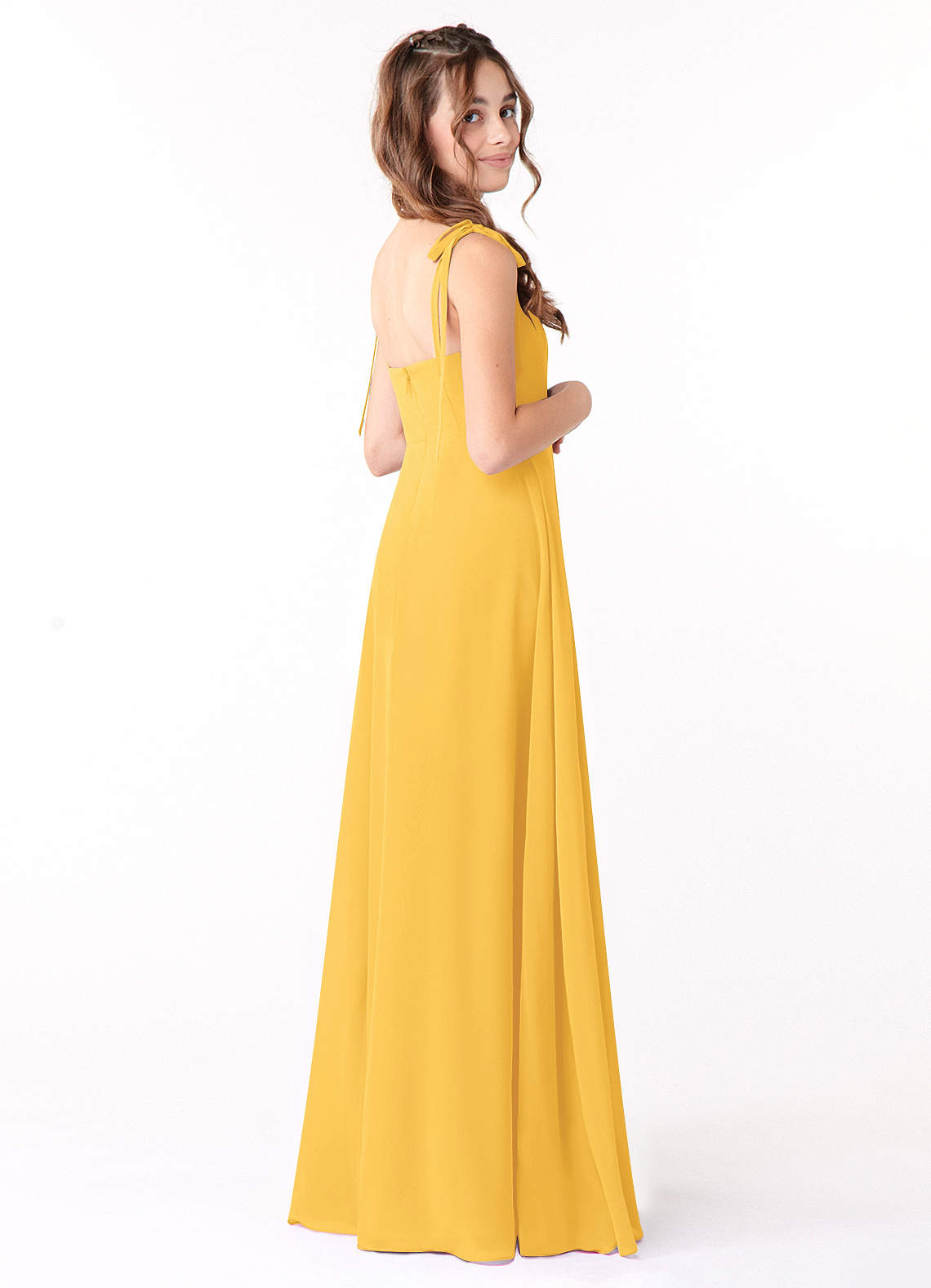 Azazie Rosey Junior Marigold A-Line Sweetheart Neckline Chiffon Dress image1