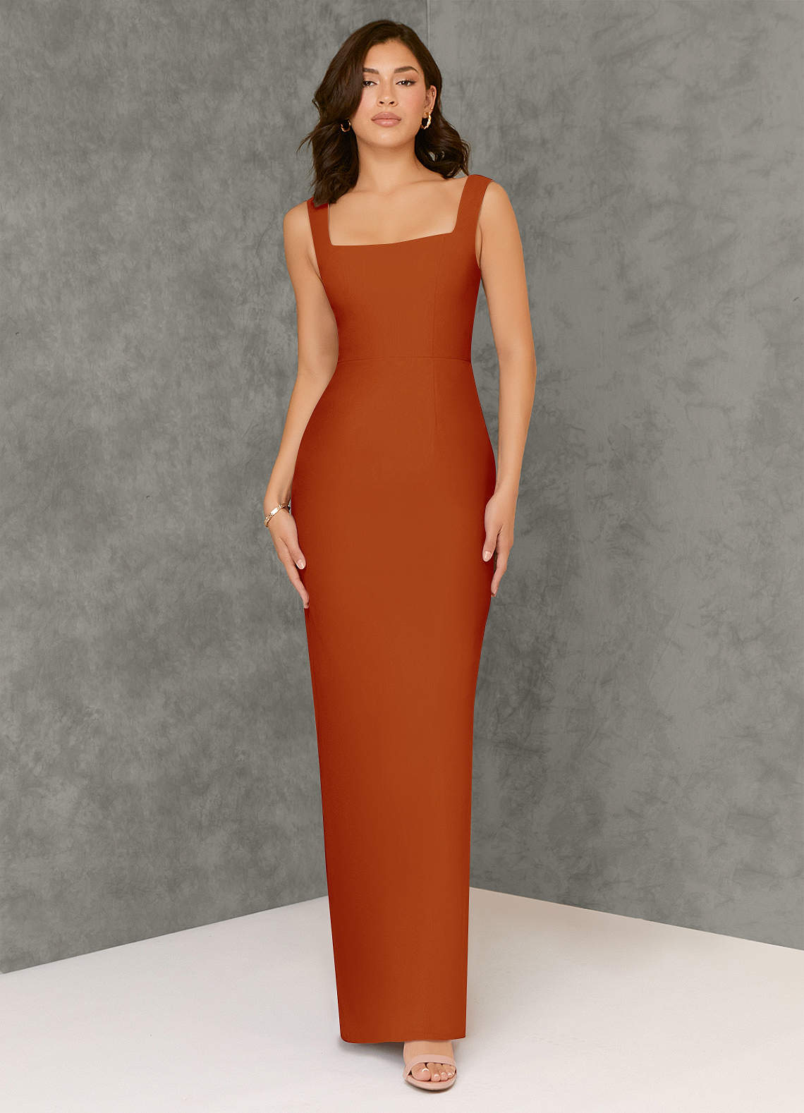 Azazie Flori Jurken voor bruidsmeisjes Jurk van Chiffon met Kolom Vierkante halslijn Paprika image1