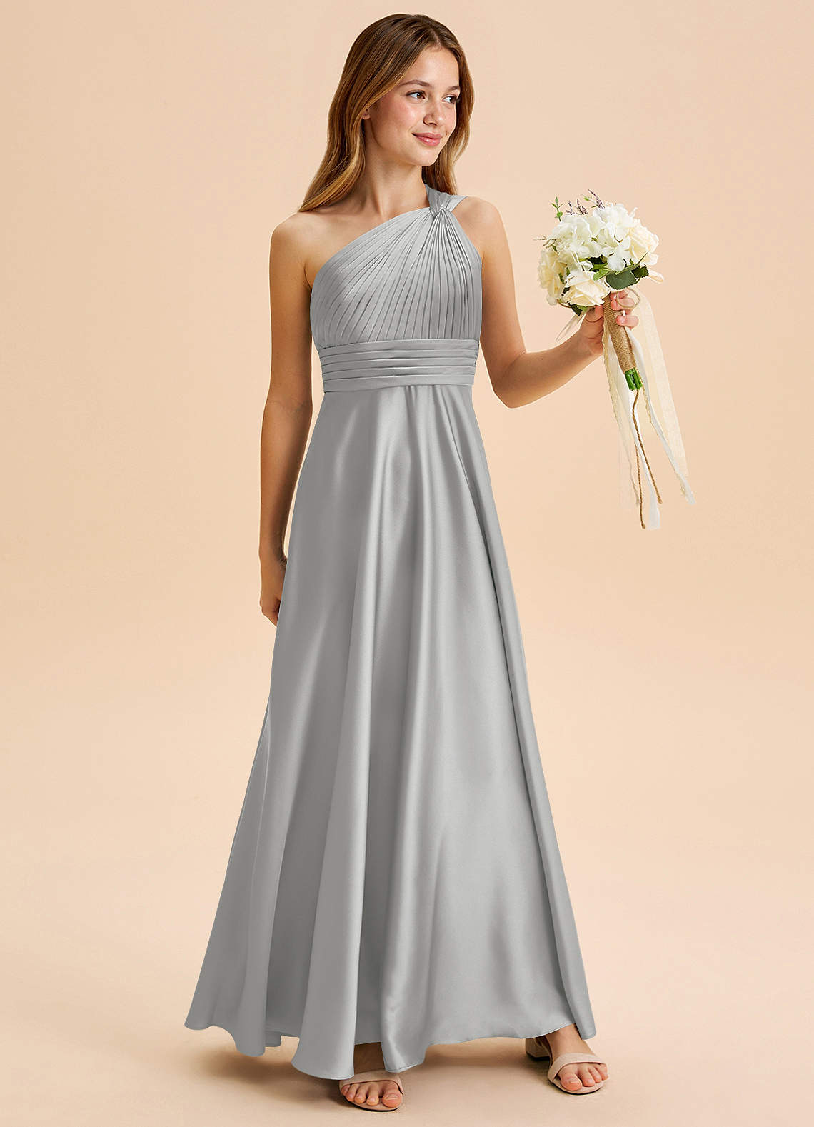 Azazie Charlize Junior Klä av A-Line i Stretch Satin Plisserad image2