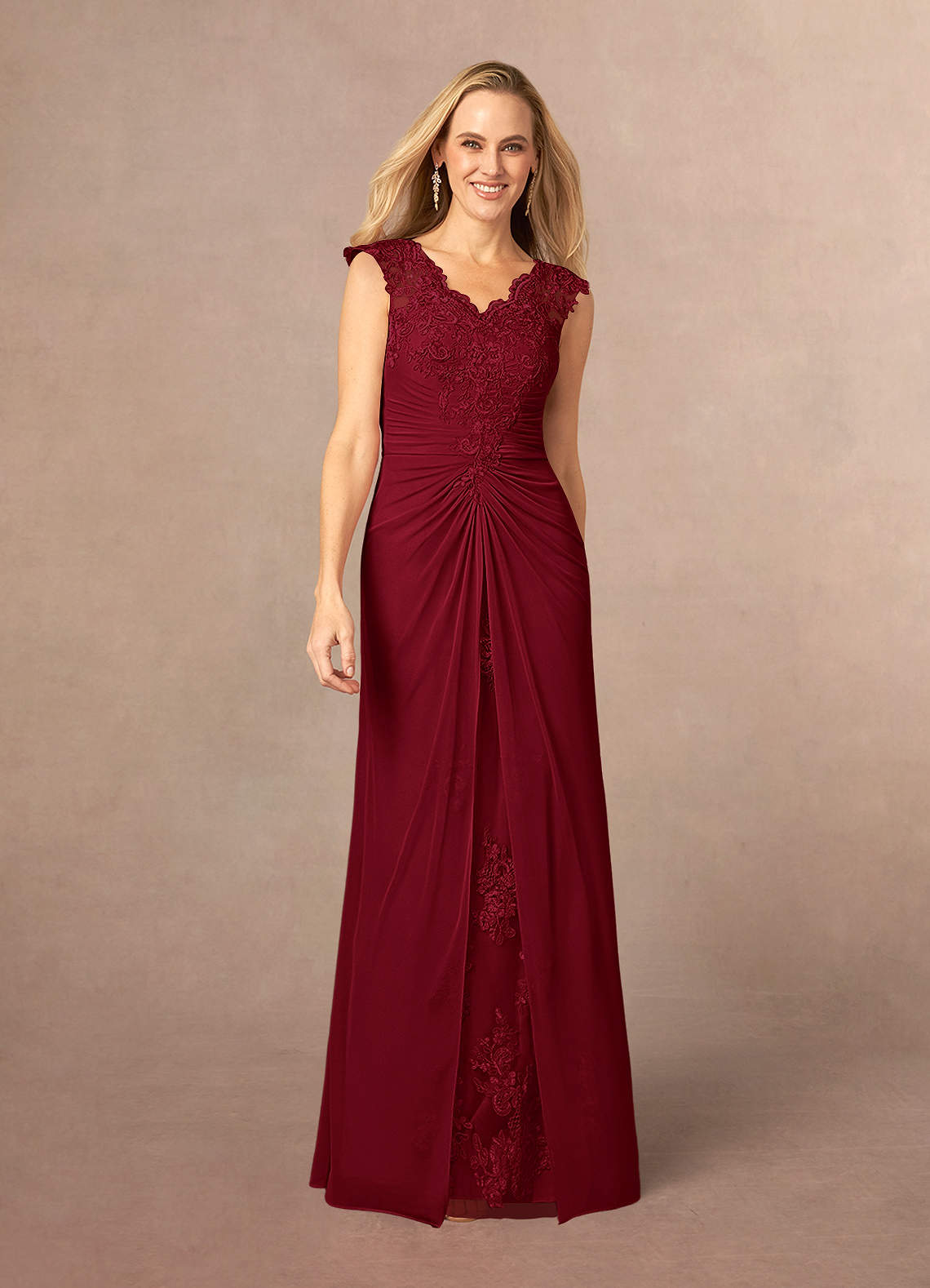 Azazie Jovie Mother of the Bride Dresses Burgundy A-Line Lace Dress image1