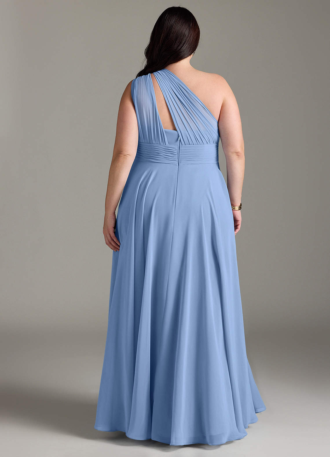 Azazie Charlize Bridesmaid Dresses Steel Blue A-Line One Shoulder Chiffon Dress image7