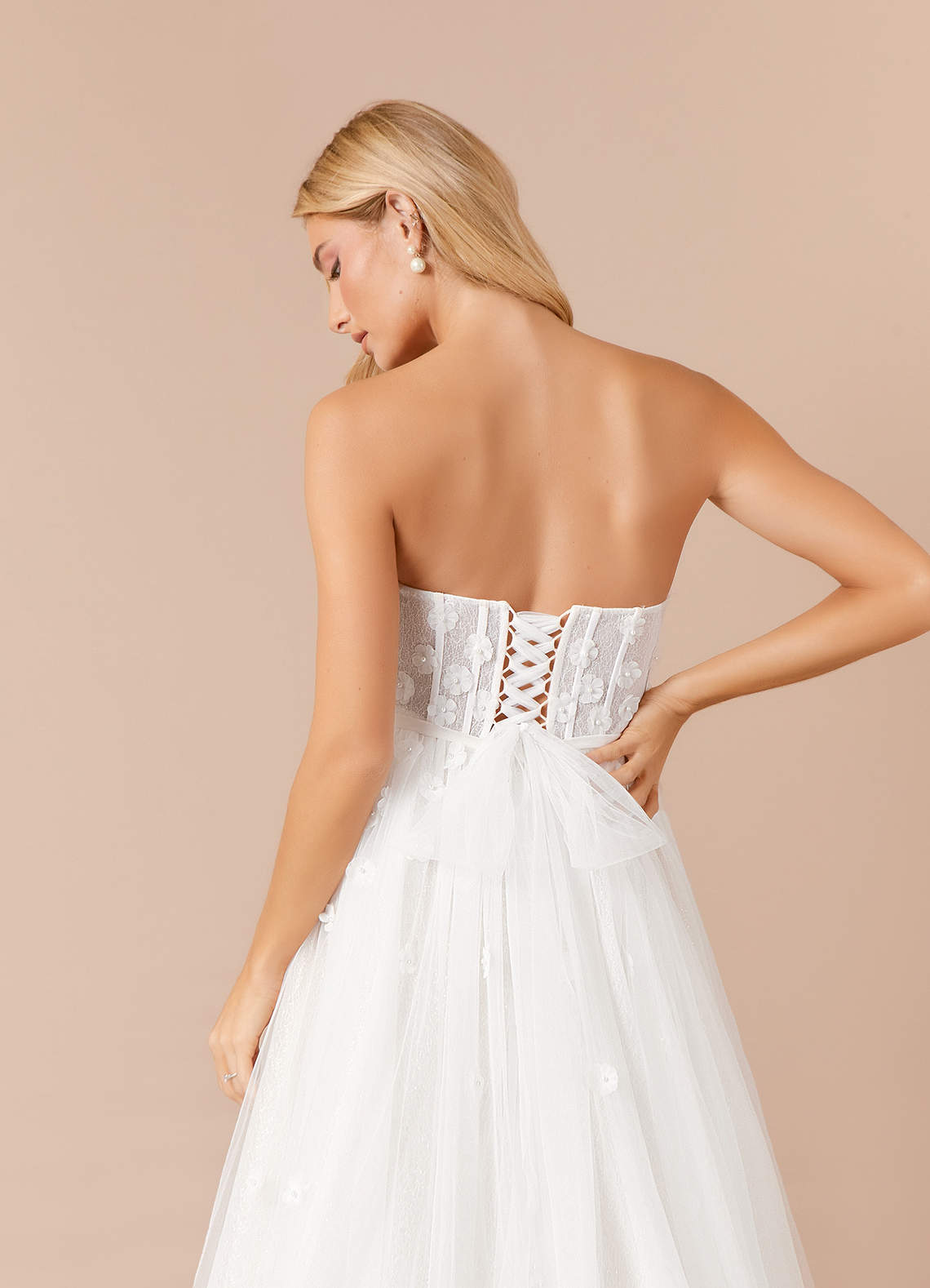 Azazie Airellie Wedding Dresses Diamond White A-Line Off the Shoulder Tulle Dress image9