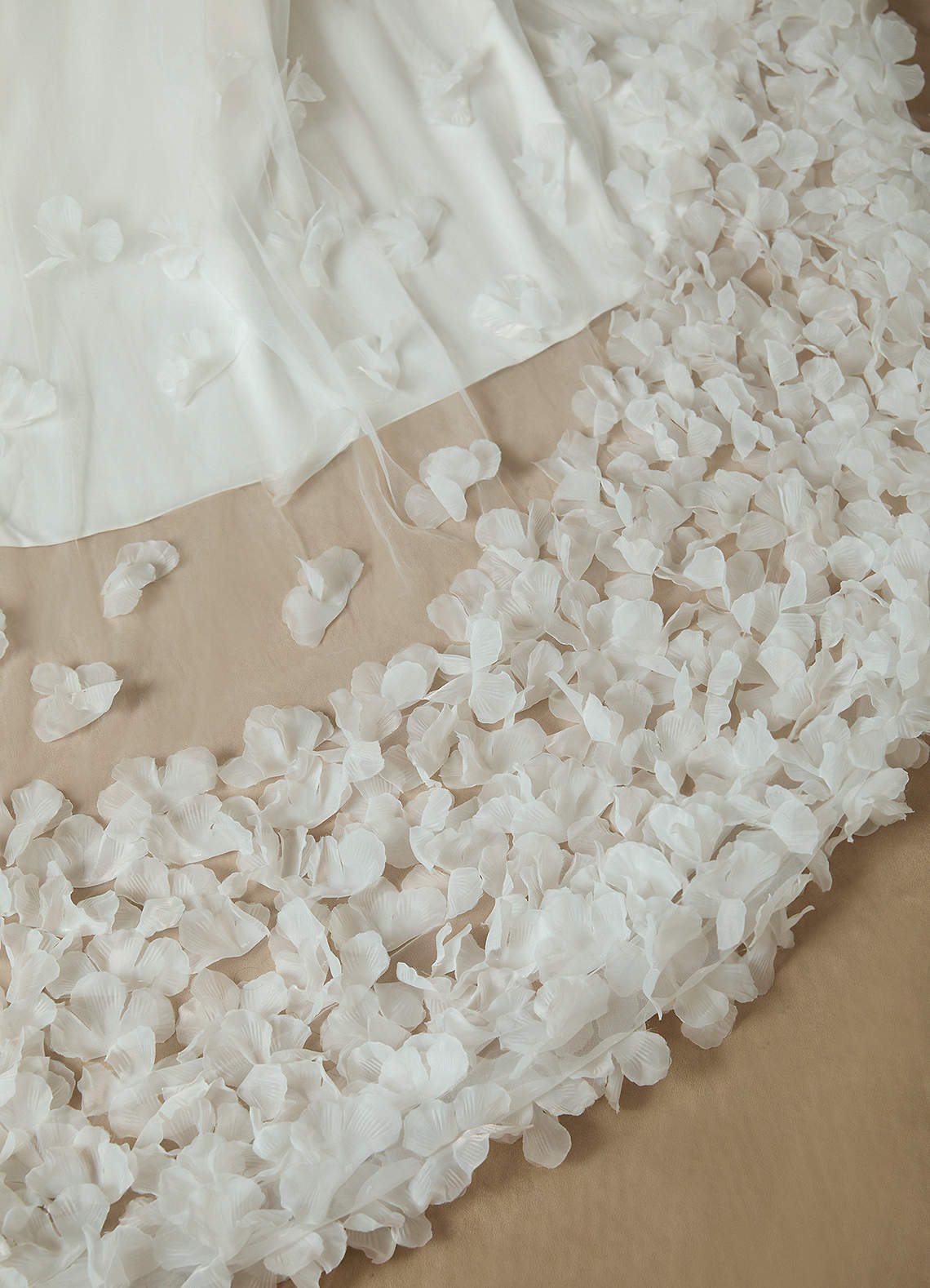 front Scattered 3D Flowers Cathedral Length Veil