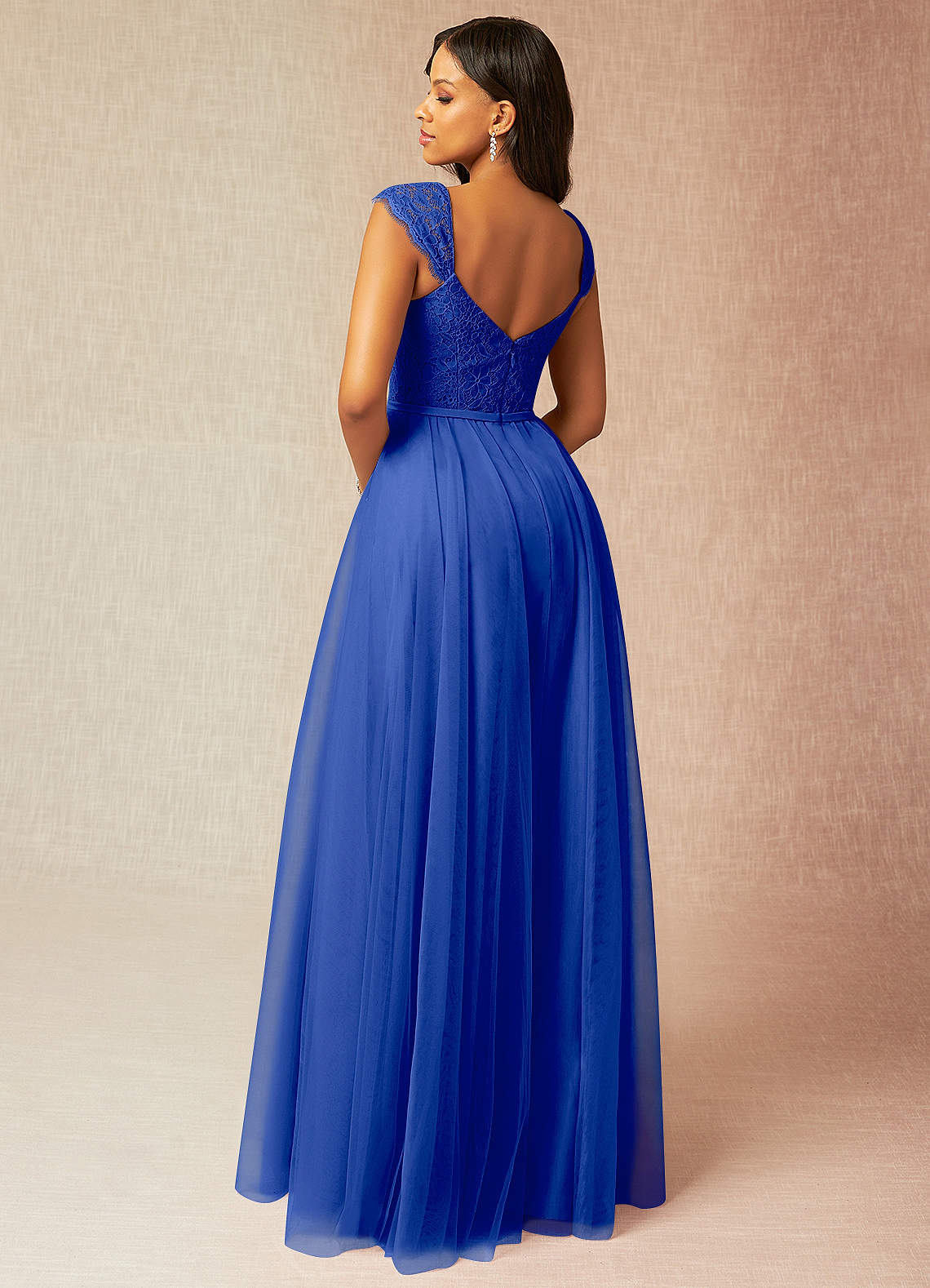 Azazie Luxi Vestidos de madrinha de casamento Vestido Royal Blue de Tule de Linha A com Plissado image1