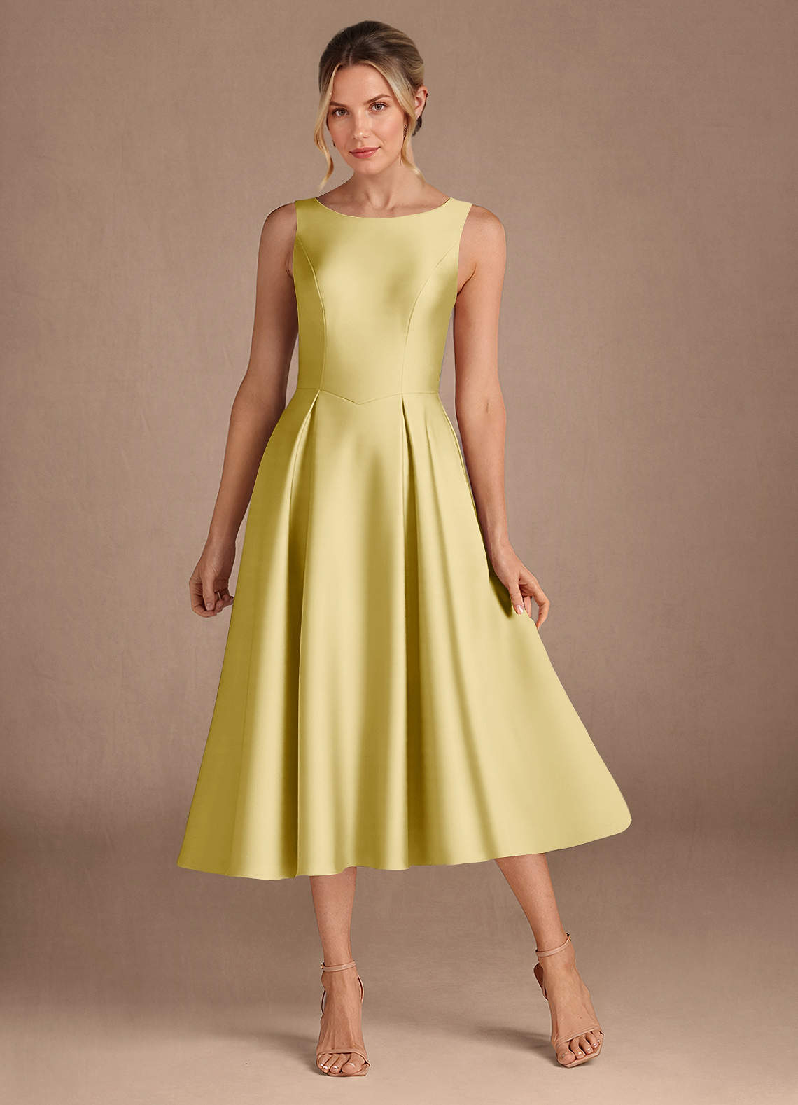 Azazie Fulton Abiti per la Madre della Sposa Abito A-Line in Raso Elasticizzato Plissettato Sorbetto Al Limone image1