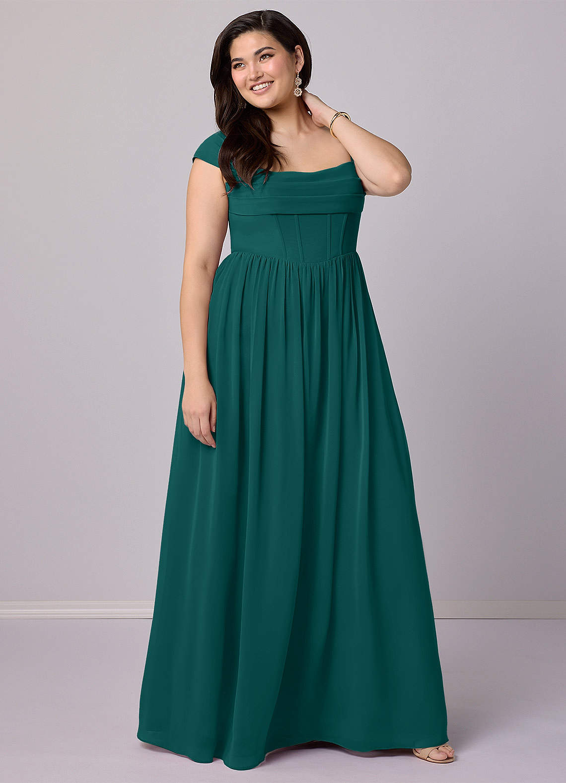 Barbie ♥ Azazie Bridesmaid Dresses Peacock A-Line Corset Chiffon Dress image10