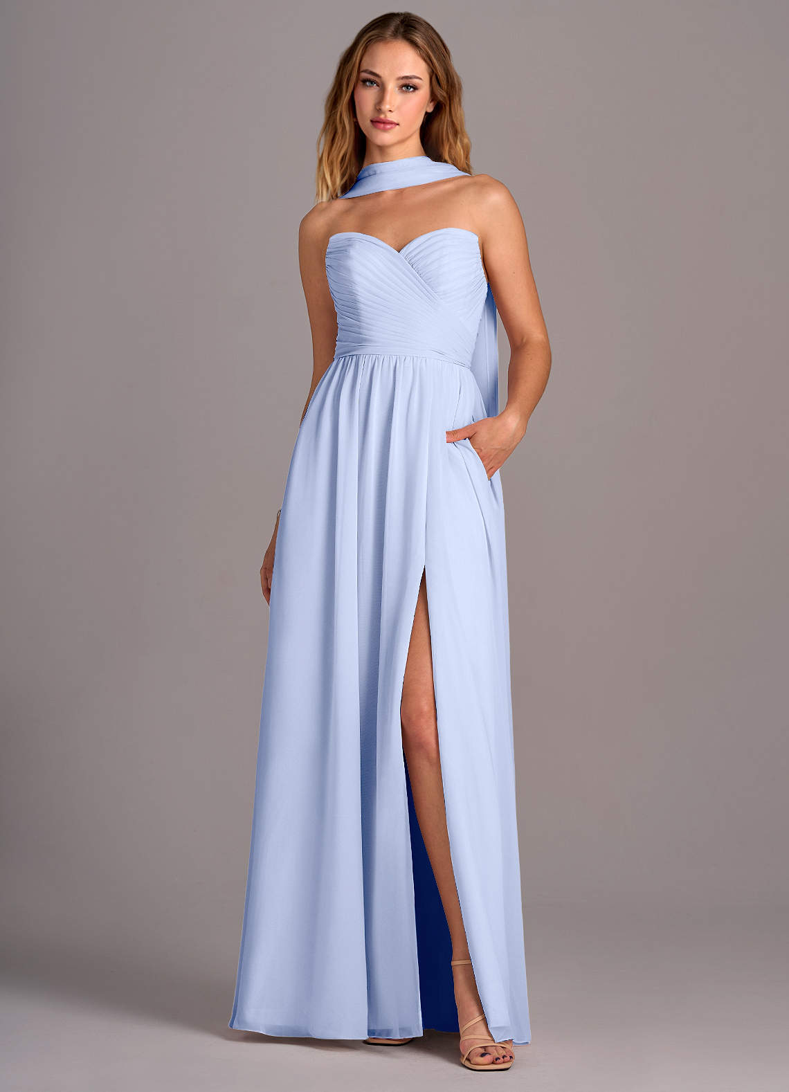 Azazie Joni At-home Try On Dresses Agave A-Line Strapless Chiffon Convertible Dress image1