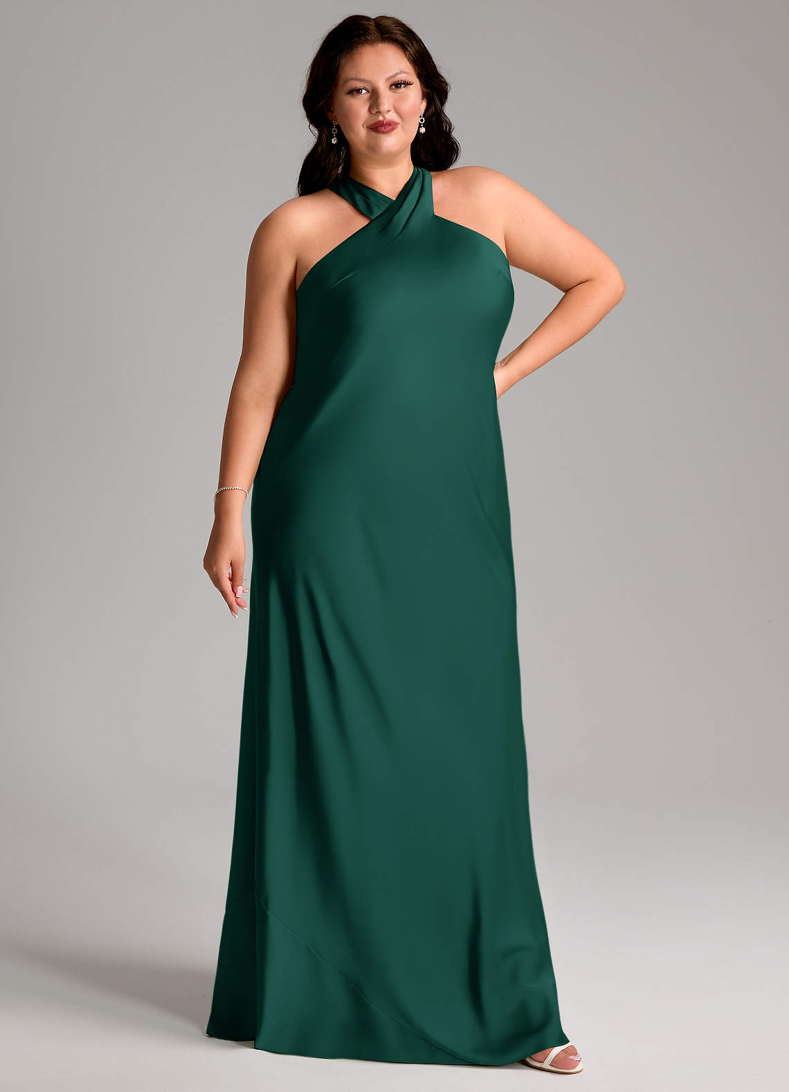 Azazie Doretta Bridesmaid Dresses Emerald Mermaid Pleated Stretch Satin Dress image8