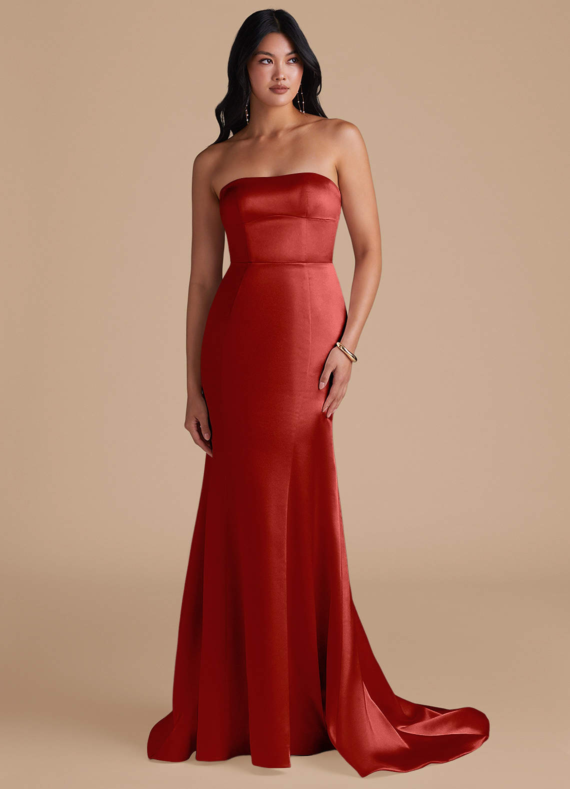 Azazie Aura Bridesmaid Dresses Rust Mermaid Metallic Satin Convertible Dress image1