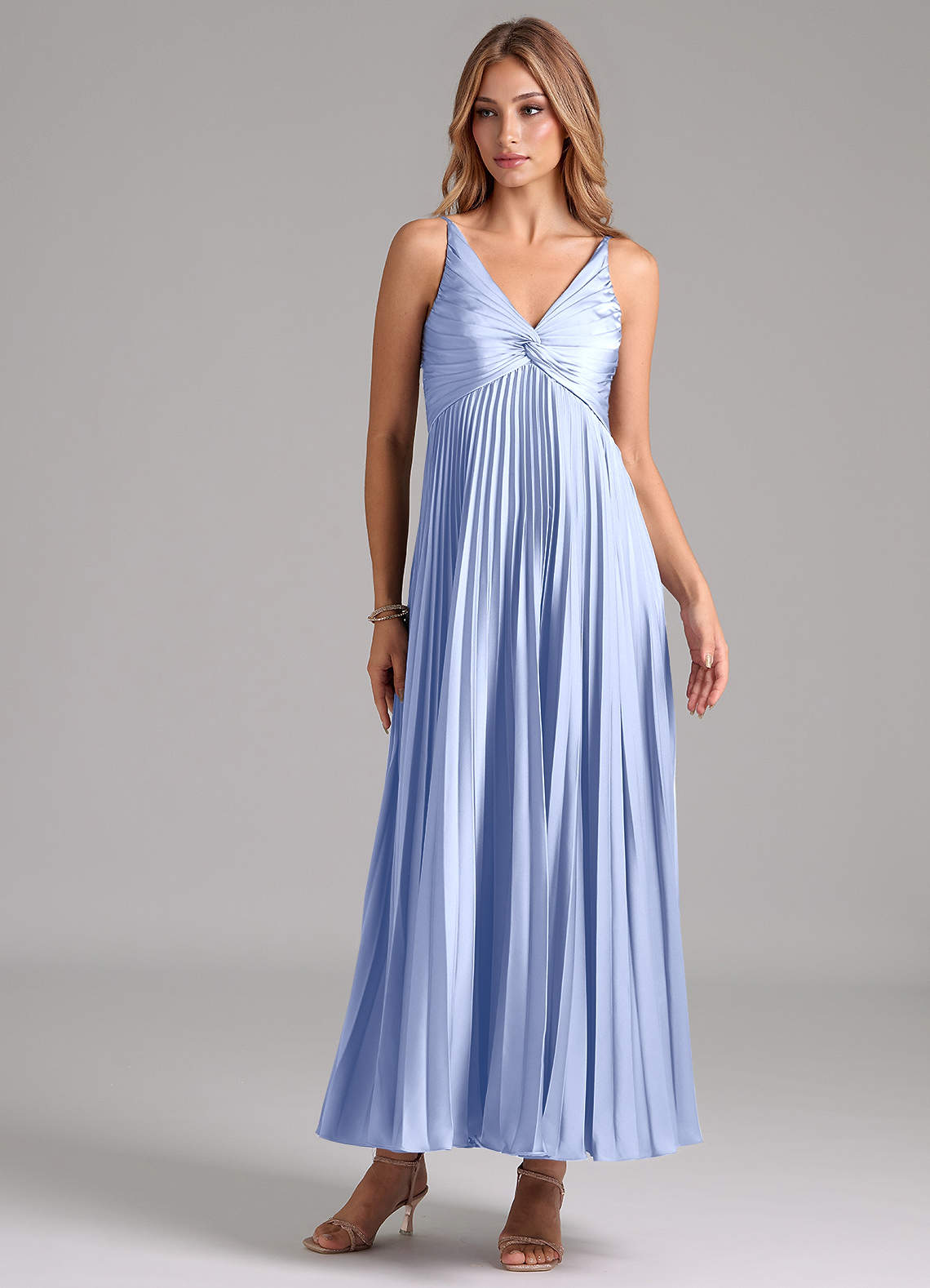 Azazie Raychelle Bridesmaid Dresses Ice A-Line Pleated Stretch Satin Dress image1