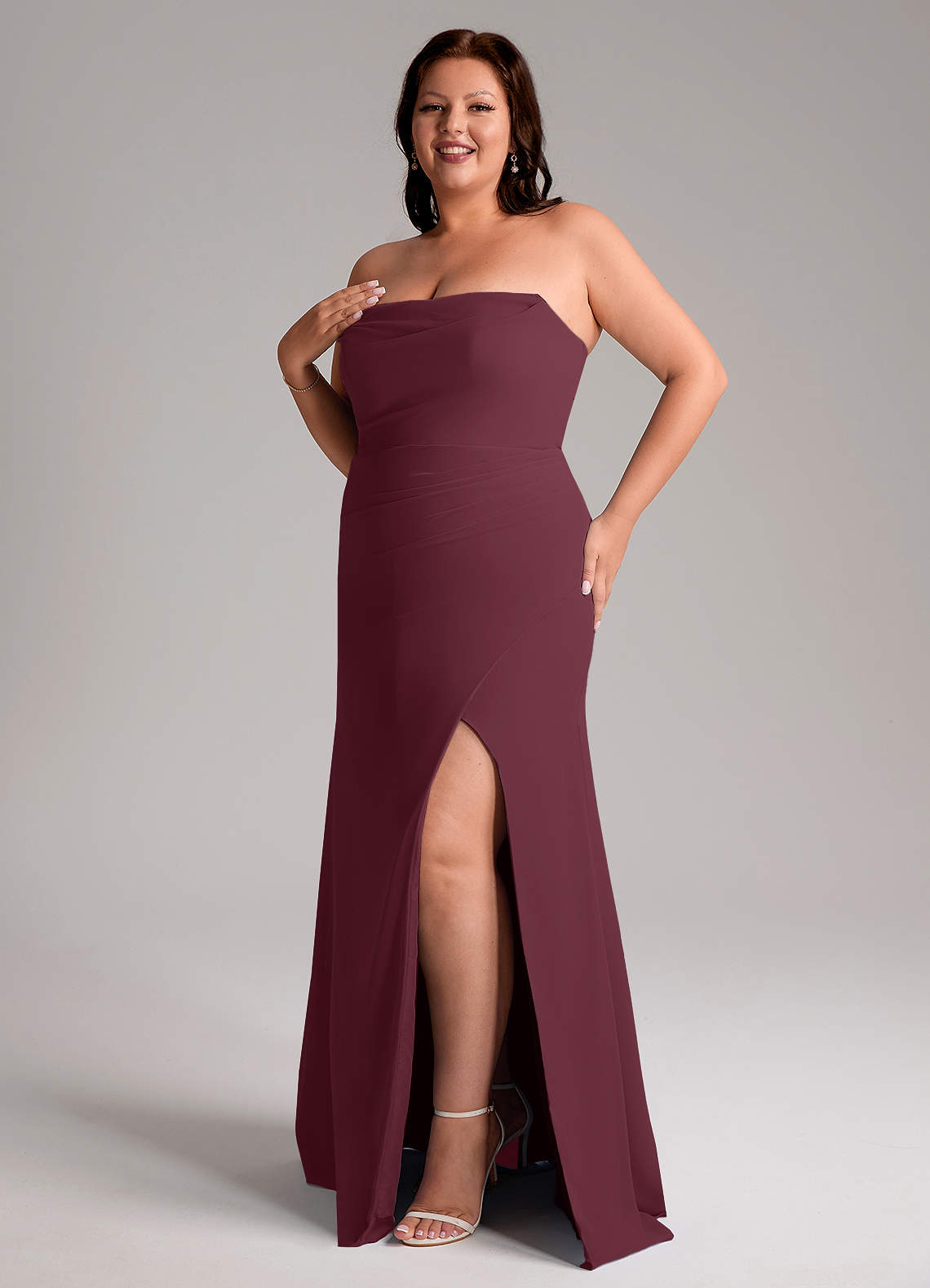 Azazie Leonis Vestidos de madrinha de casamento Vestido Cabernet de Chiffon de Bainha com Sem alças image12