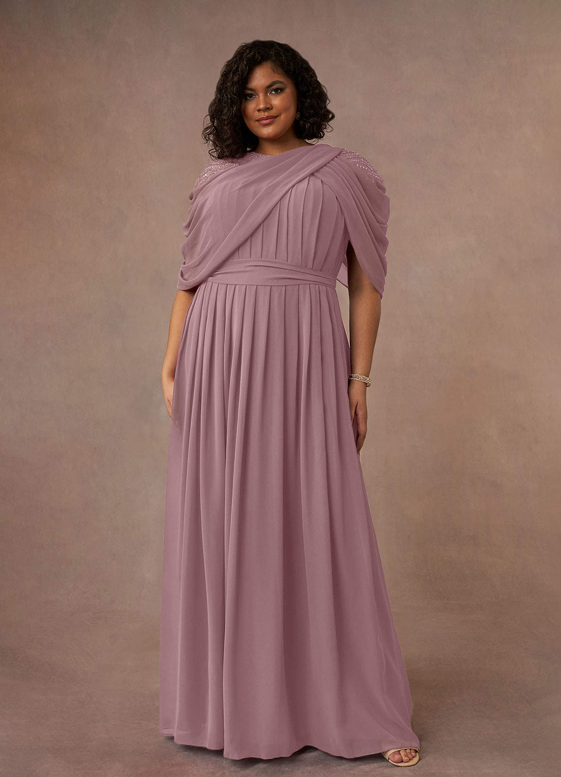 Azazie Olena Mother of the Bride Dresses Dusty Rose A-Line Sequins Chiffon Dress image1