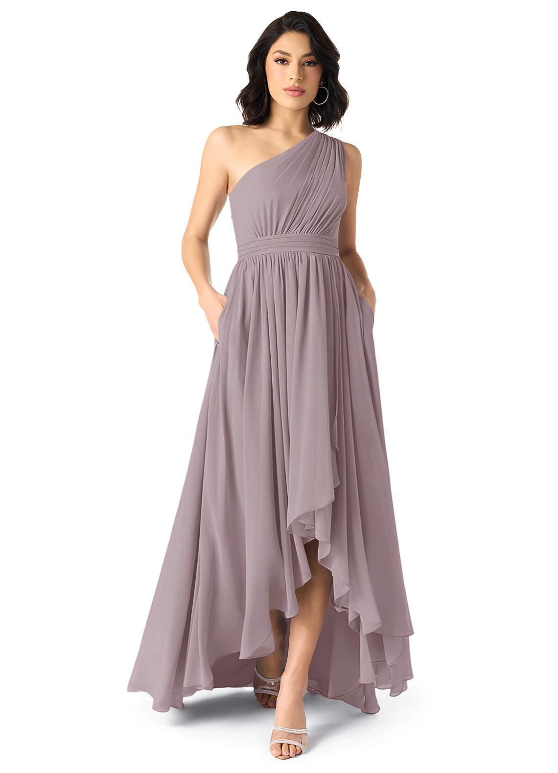 Azazie Mathilda Brautjungfernkleider A-Linie One-Shoulder Chiffon Kleid Dämmerung image1