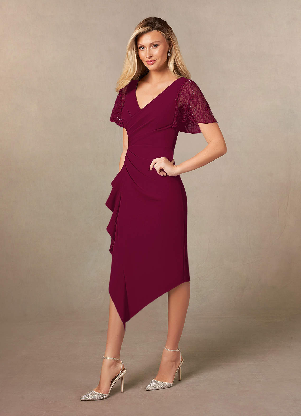 Robe Mère de la Mariée, Gaine/Colonne, Hors de l'épaule, Dentelle, Sans Manches, Florale, Longueur de la Cheville