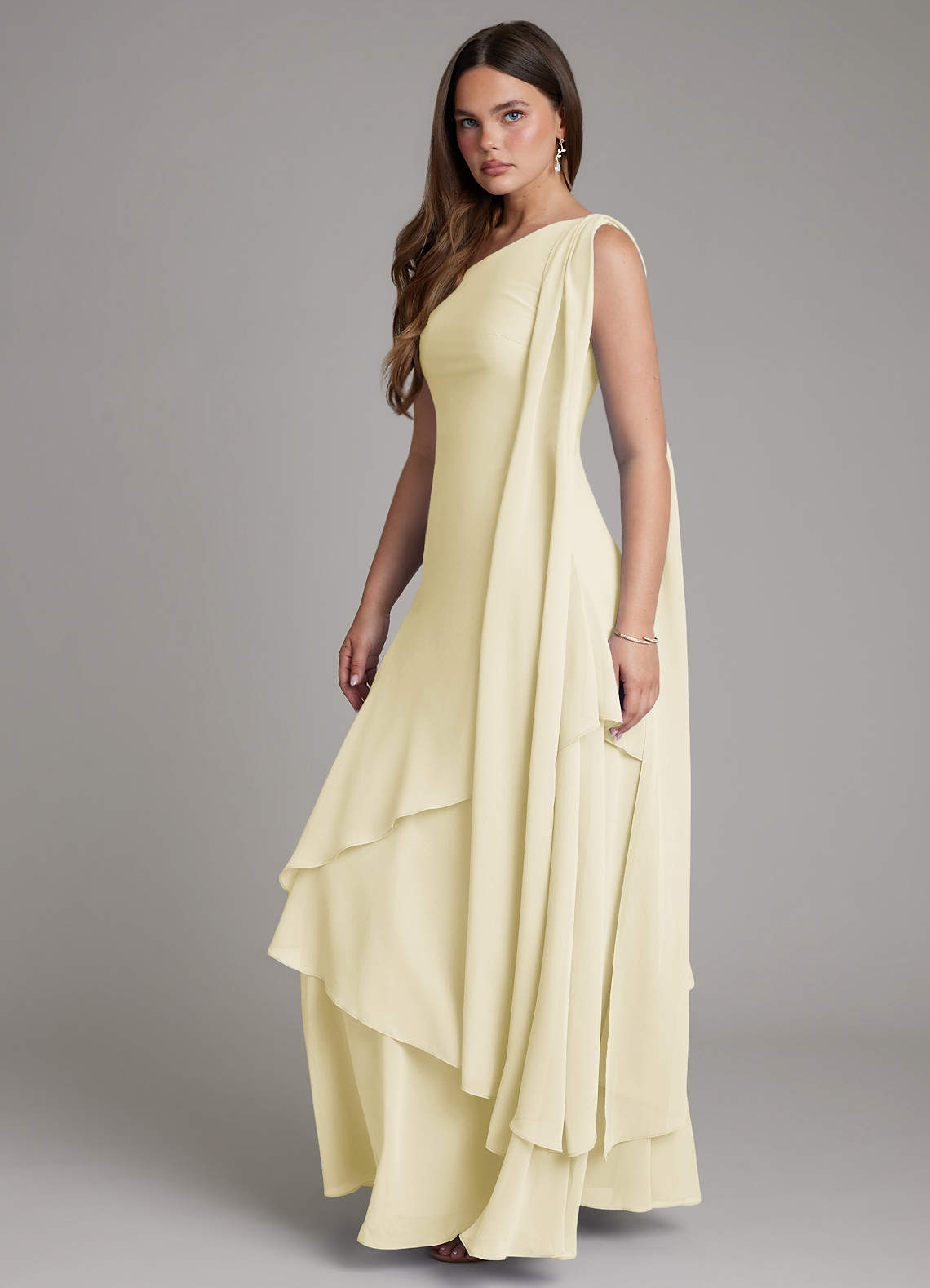 Azazie Monique Bridesmaid Dresses Lemon Sorbet A-Line One Shoulder Chiffon Dress image2