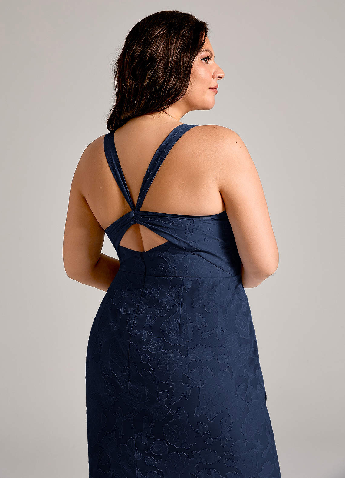 Azazie Mero Bridesmaid Dresses Dark Navy Sheath Pleated Floral Burnout Dress image11